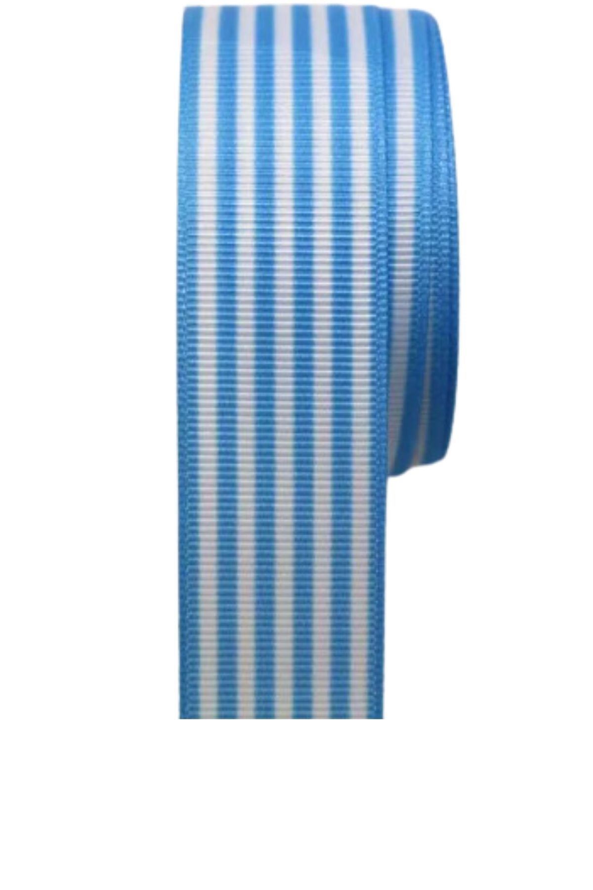 Tafta Çizgi Desen Kurdele 25 mm Mavi 2 Metre ürün görseli