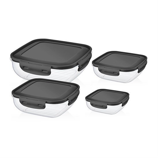 Cook&Lock Renkli Kapak Kare Sığ Saklama Kabı 4lü Set-12212