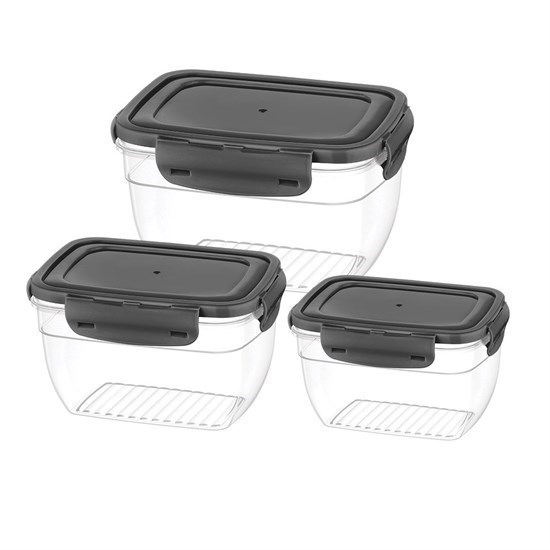 Cook&Lock Renkli Kapak Dikdörtgen Derin Saklama Kabı 3Lü Set (575+1050+1850 Ml)-12205