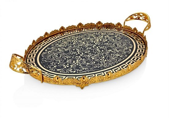 Werony Altın/Gümüş Yaldızlı Oval Tepsi 30x40cm - 30459