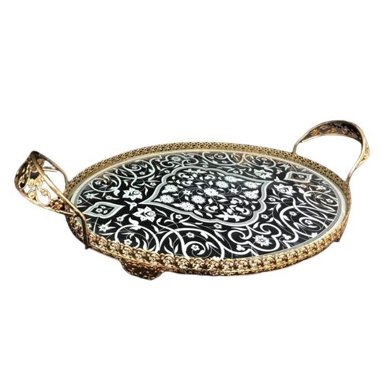 Werony Beyaz Baskılı Oval Tepsi 30x40cm - 30478