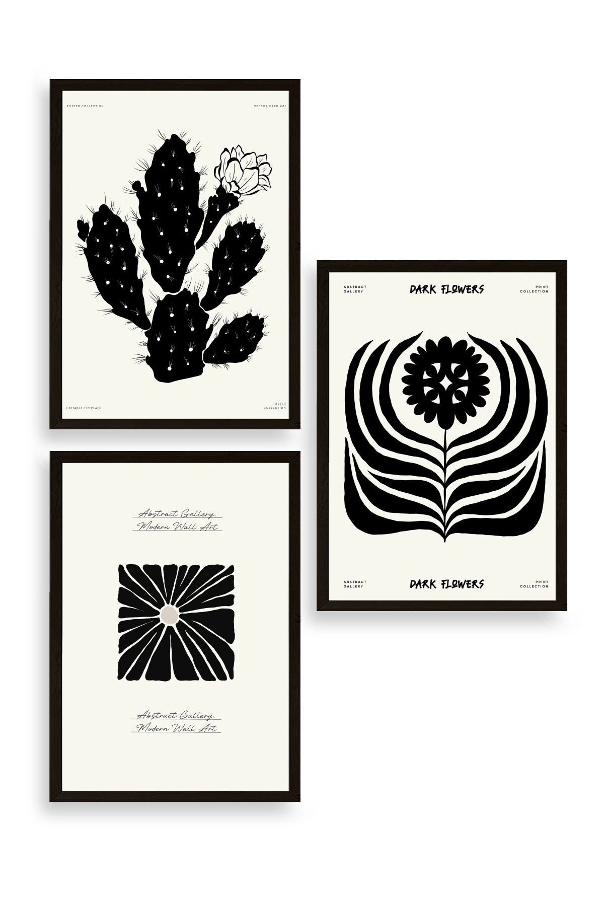 Modern Üçlü Ahşap Çerçeveli Tablo 50 x 70