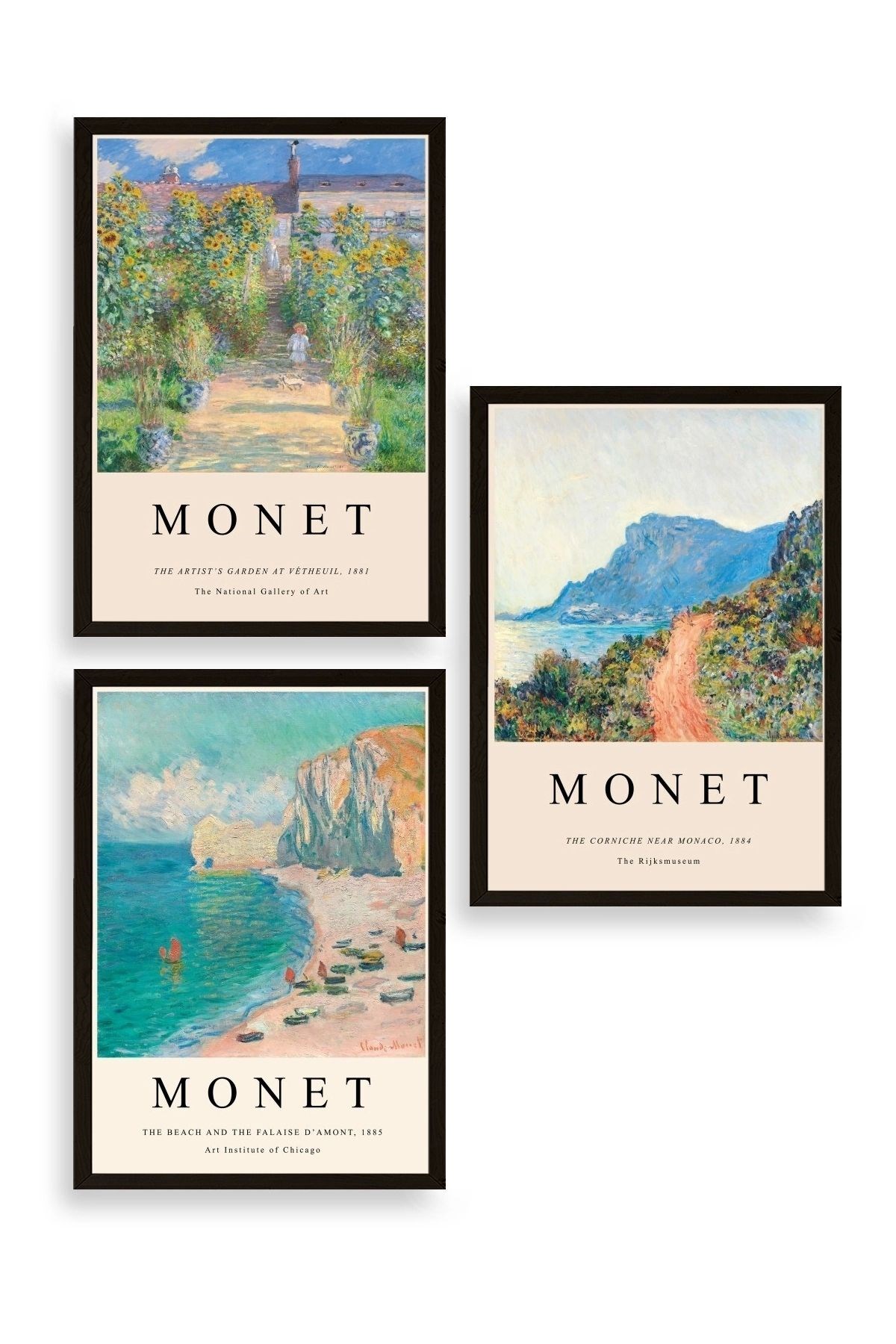 Monet Üçlü Ahşap Çerçeveli Tablo 23 x 30