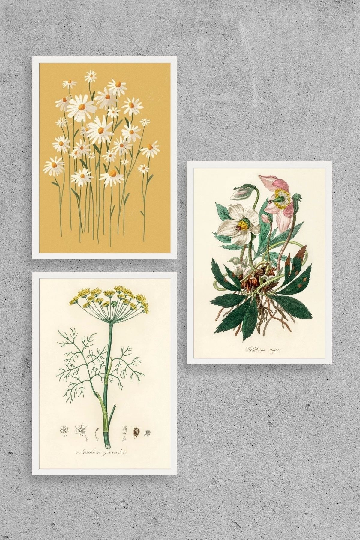 Çiçek Üçlü Ahşap Çerçeveli Tablo 40 x 60