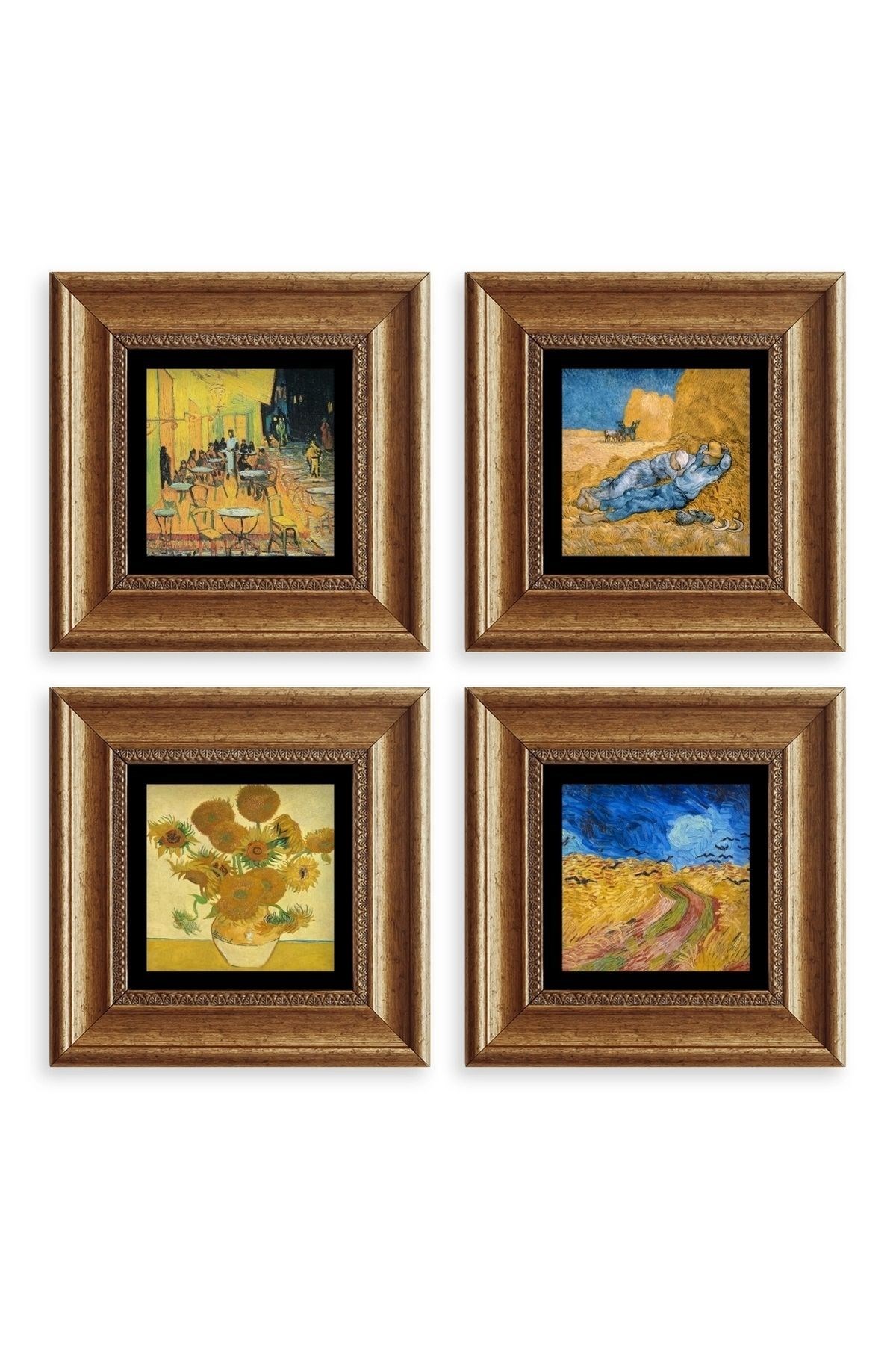 Van Gogh 4 lü Set Çerçeveli Taş Tablo 20 cm