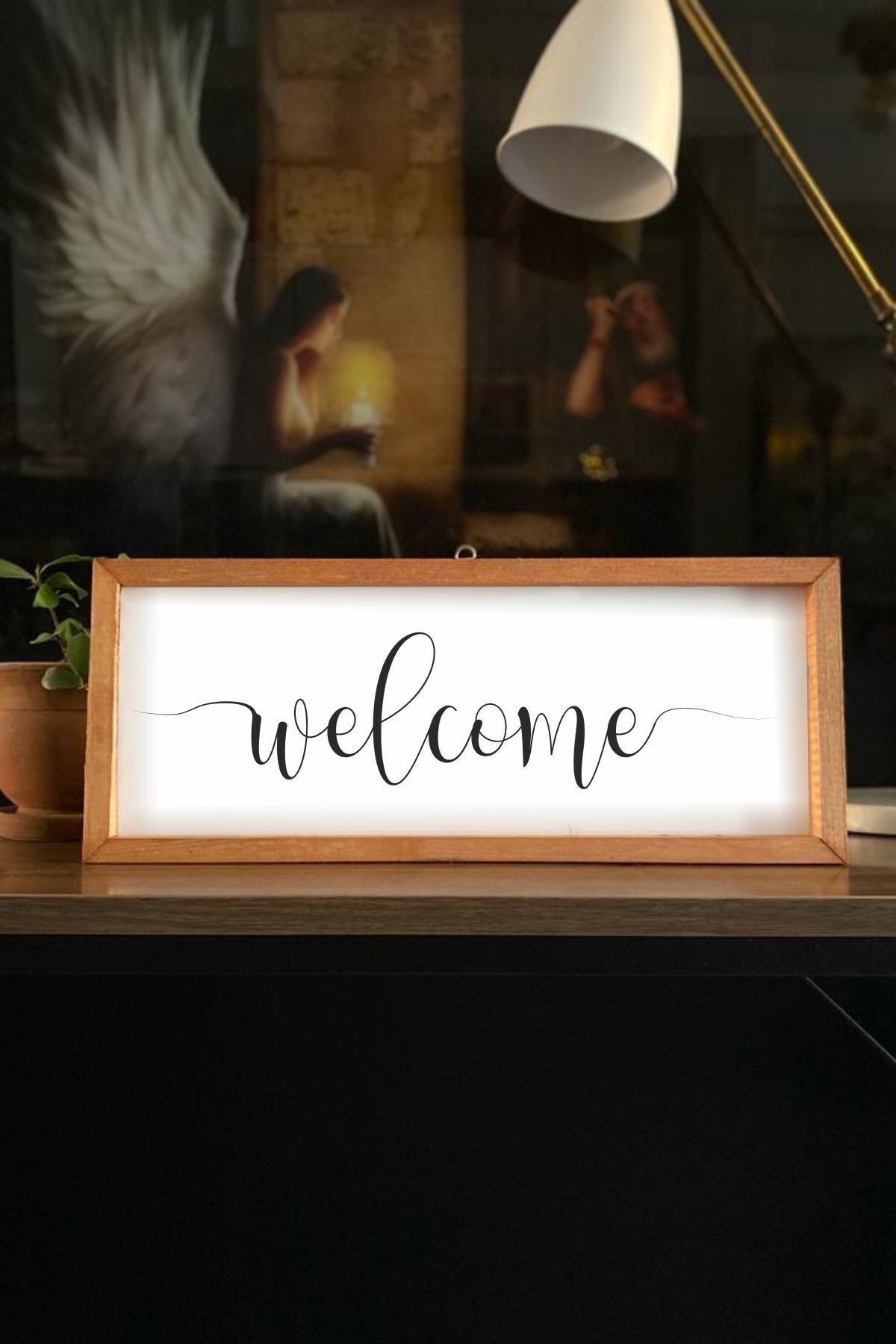 Welcome Ahşap Çerçeve Tablo 42 cm