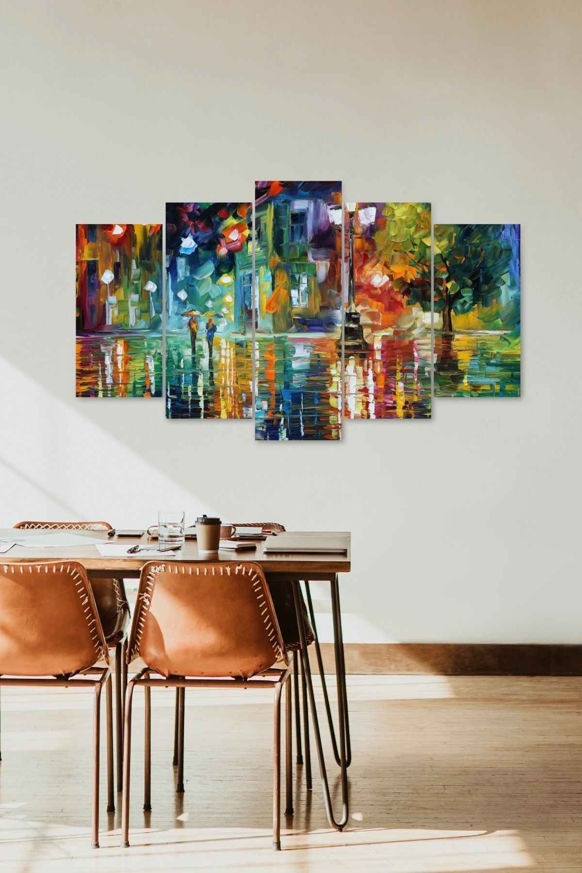 Sonbahar Yağmur Manzarası 5 Parçalı Mdf Tablo 60 x 100