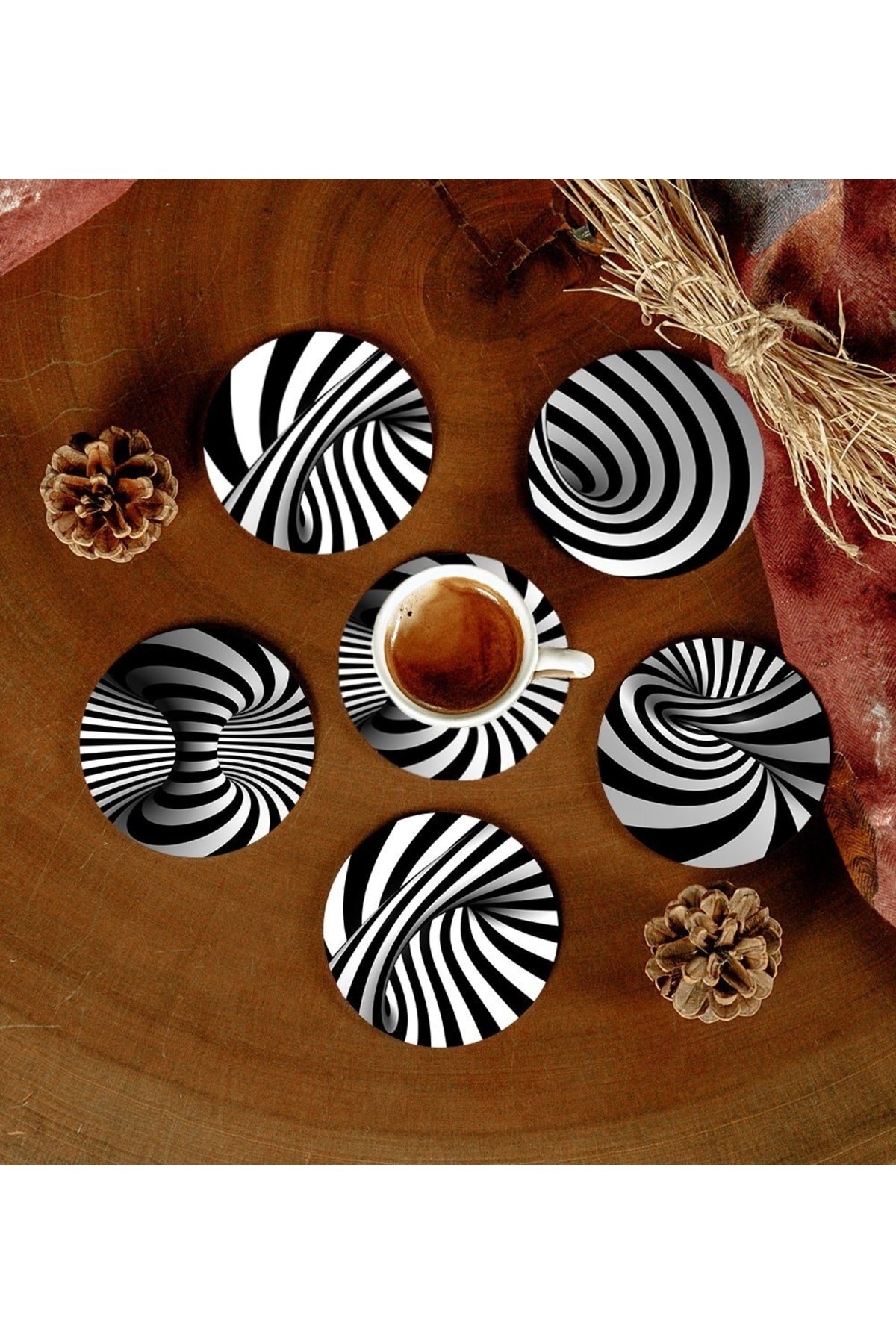 6 Adet Desenli Mdf Bardak Altlığı