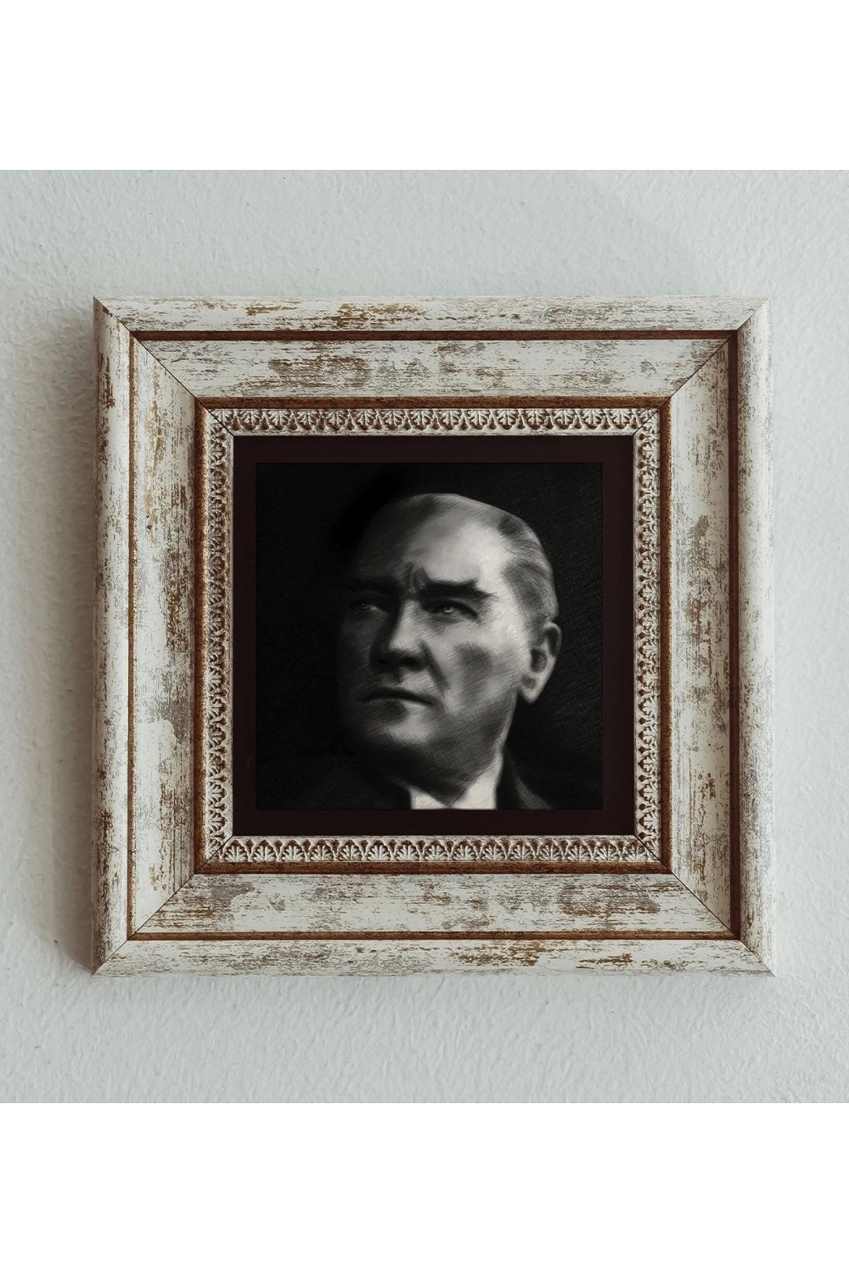 Atatürk Portre Çerçeveli Taş Tablo , Çerçeveli Taş Duvar Dekoru 20 cm