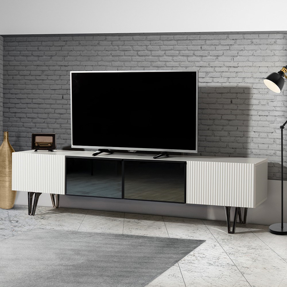 CVC WOOD Ember Tv Ünitesi ve Sehpası 3 Renk – 180 cm Cam Kapaklı Modern Tasarım | MDF & Estetik Detaylar