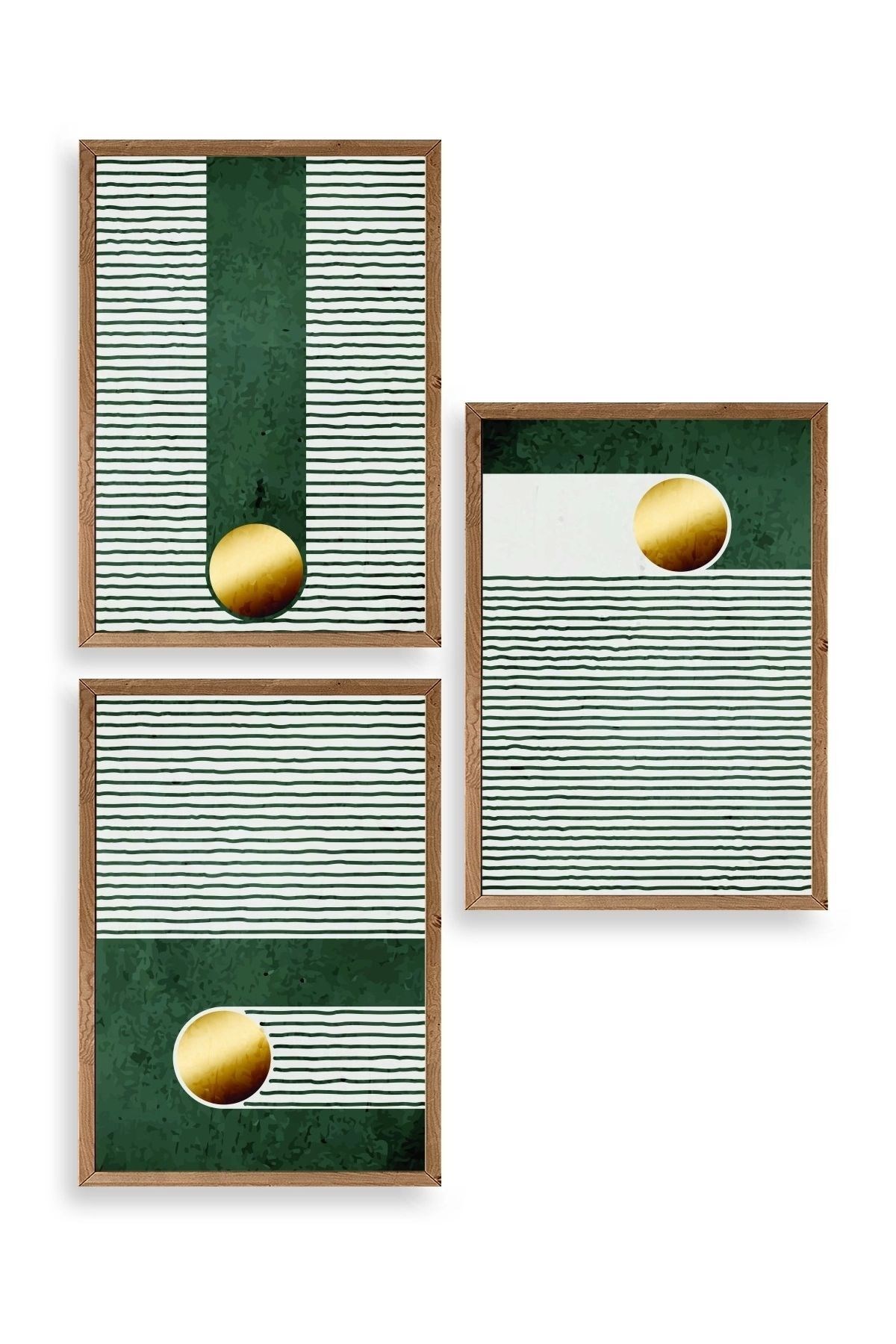 Yuvarlak Top Desenli Üçlü Ahşap Çerçeveli Tablo 23 x 30