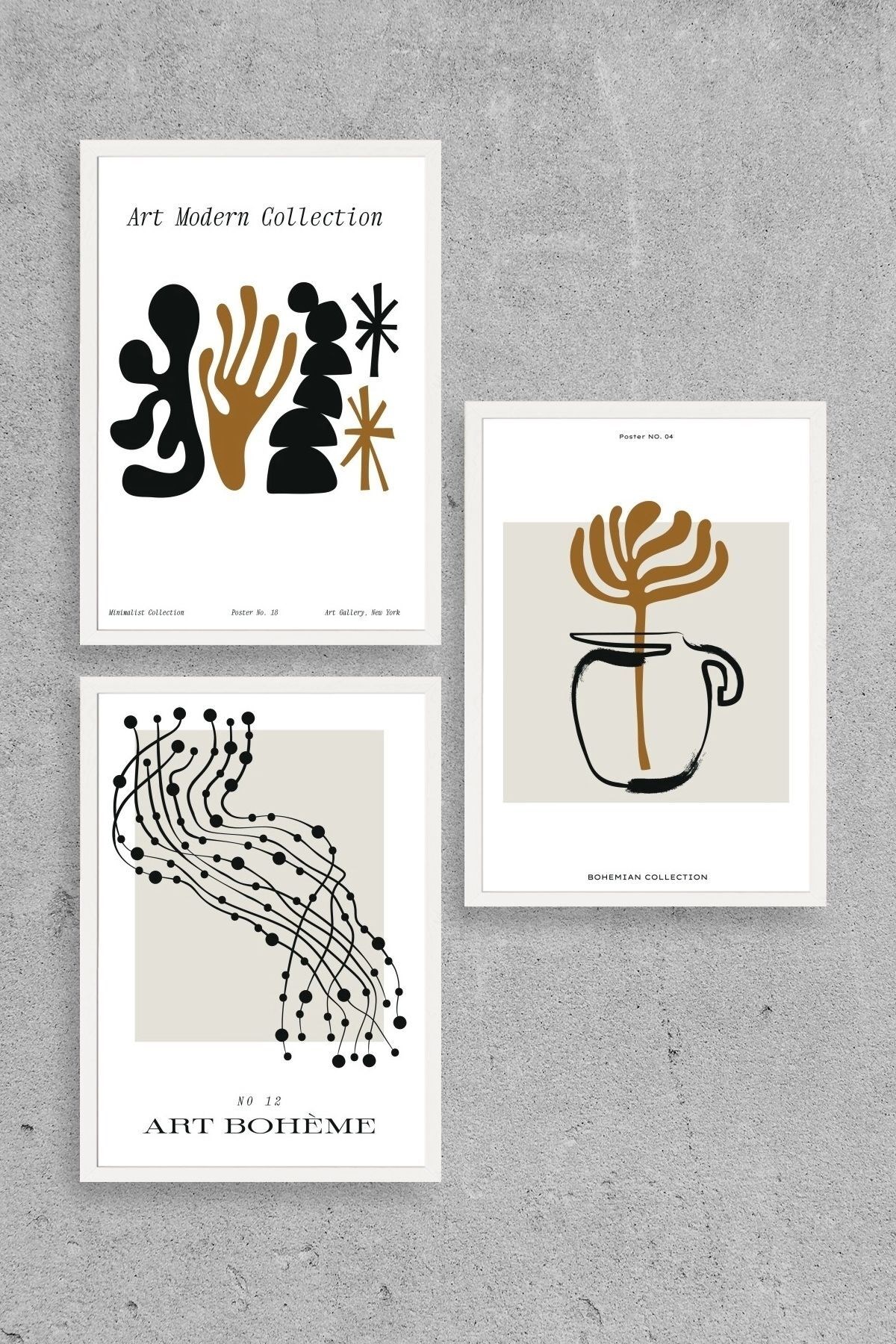 Modern Üçlü Ahşap Çerçeveli Tablo 23 x 30