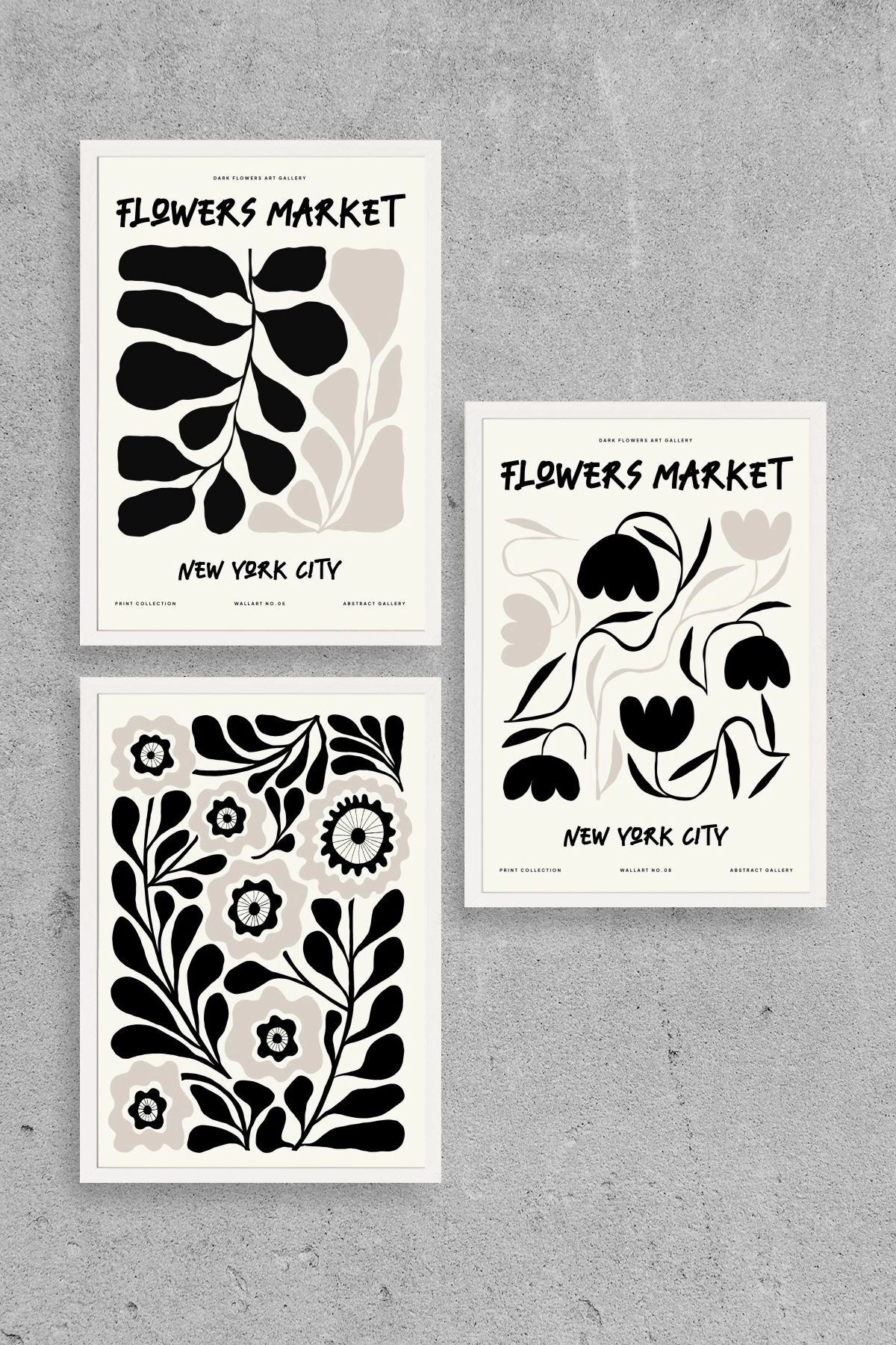 Flower Market Üçlü Ahşap Çerçeveli Tablo 50 x 70