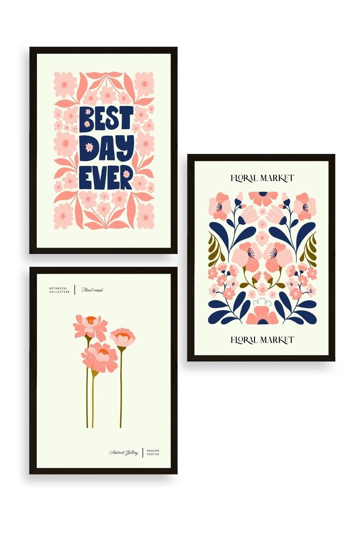 Flower Market Üçlü Ahşap Çerçeveli Tablo 30 x 40