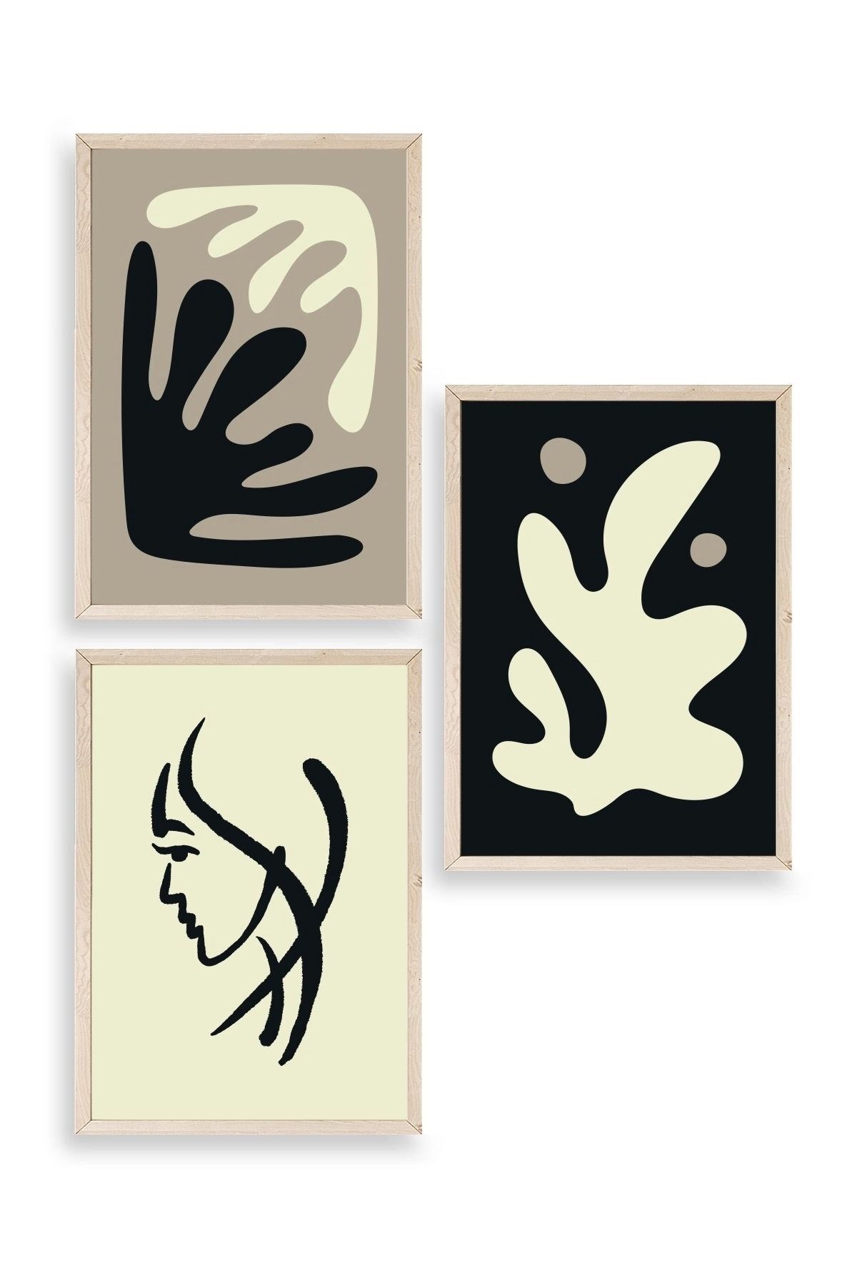 Soyut Üçlü Ahşap Çerçeveli Tablo 23 x 30