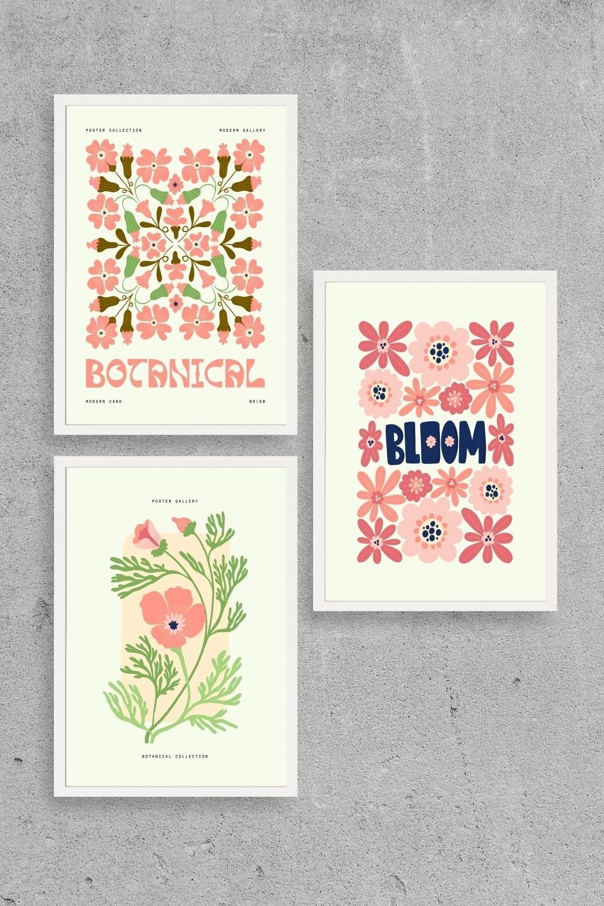 Botanik Üçlü Ahşap Çerçeveli Tablo 50 x 70