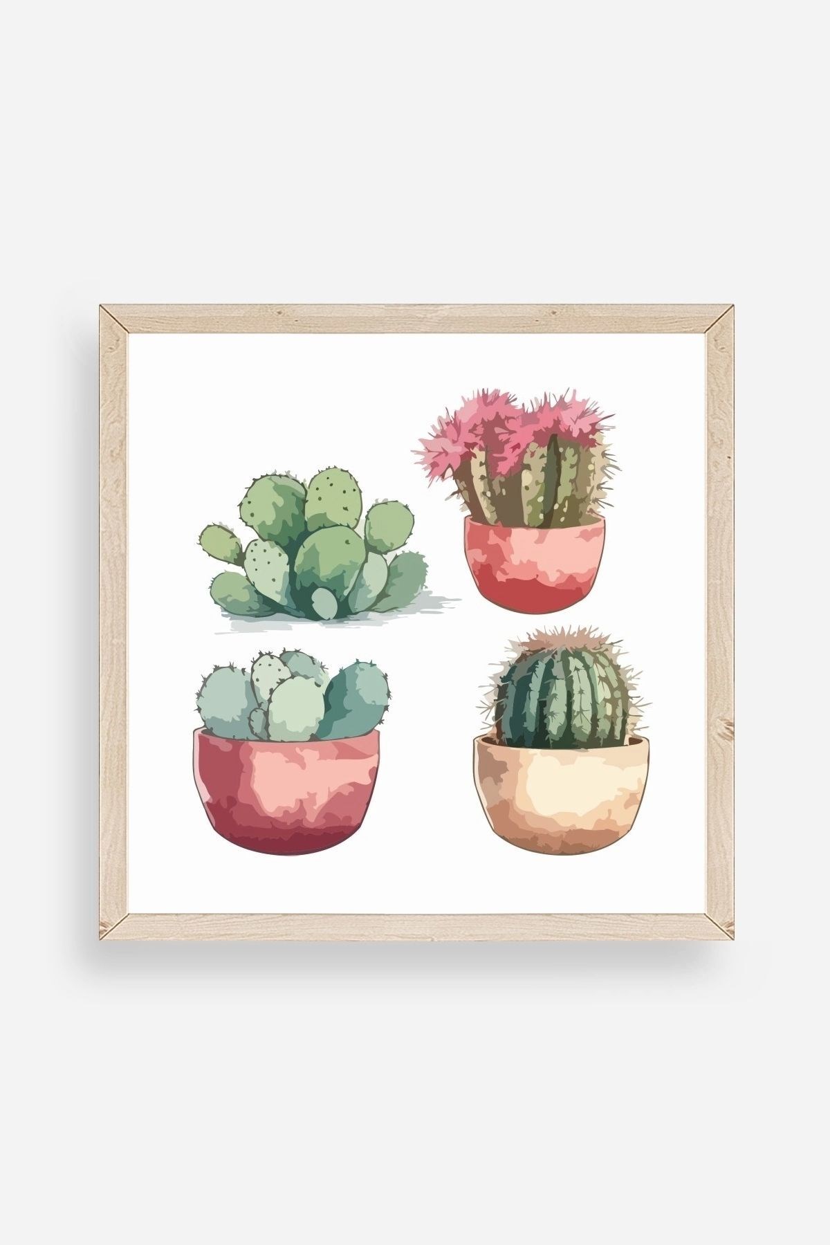 Kaktüs Ahşap Çerçeveli Tablo 50 x 50