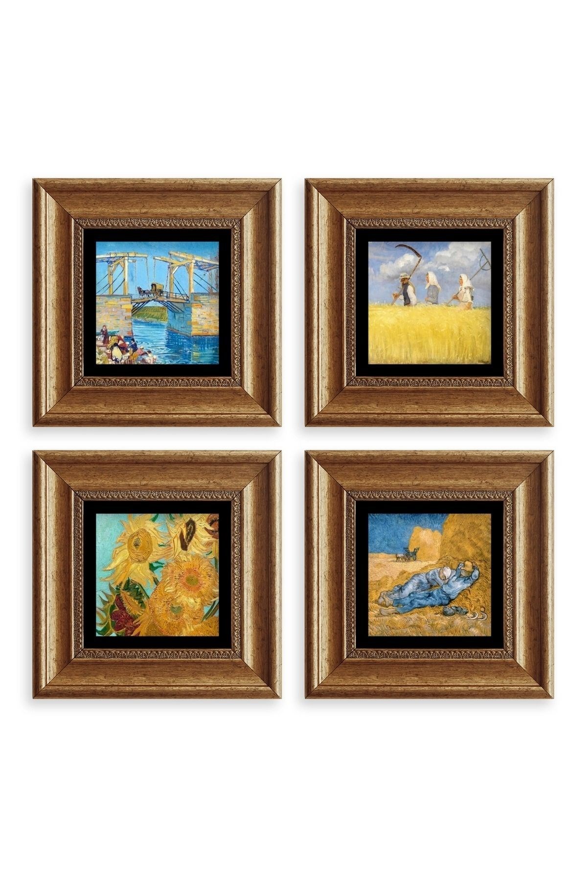 Van Gogh 4 lü Set Çerçeveli Taş Tablo 20 cm
