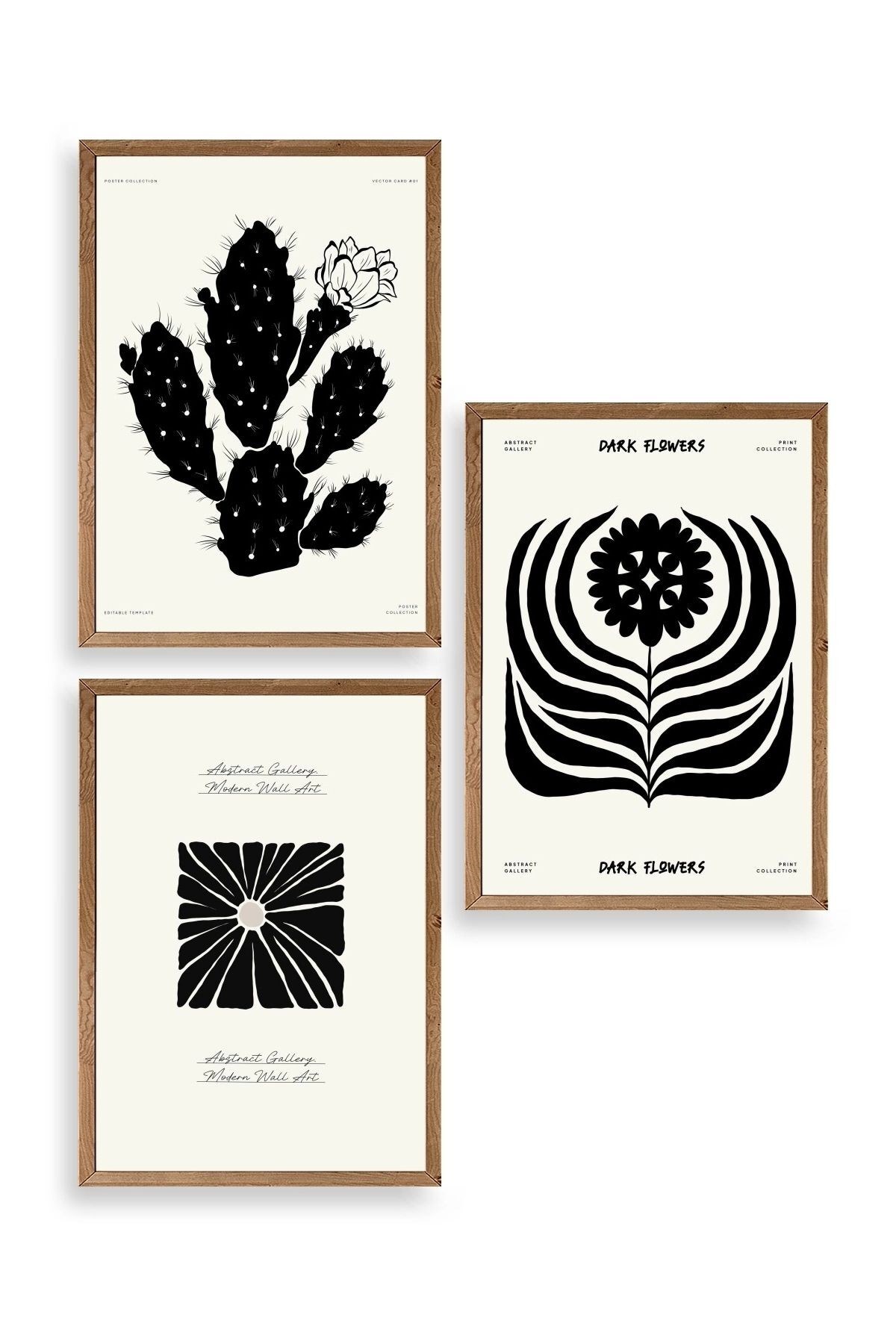 Modern Üçlü Ahşap Çerçeveli Tablo 23 x 30