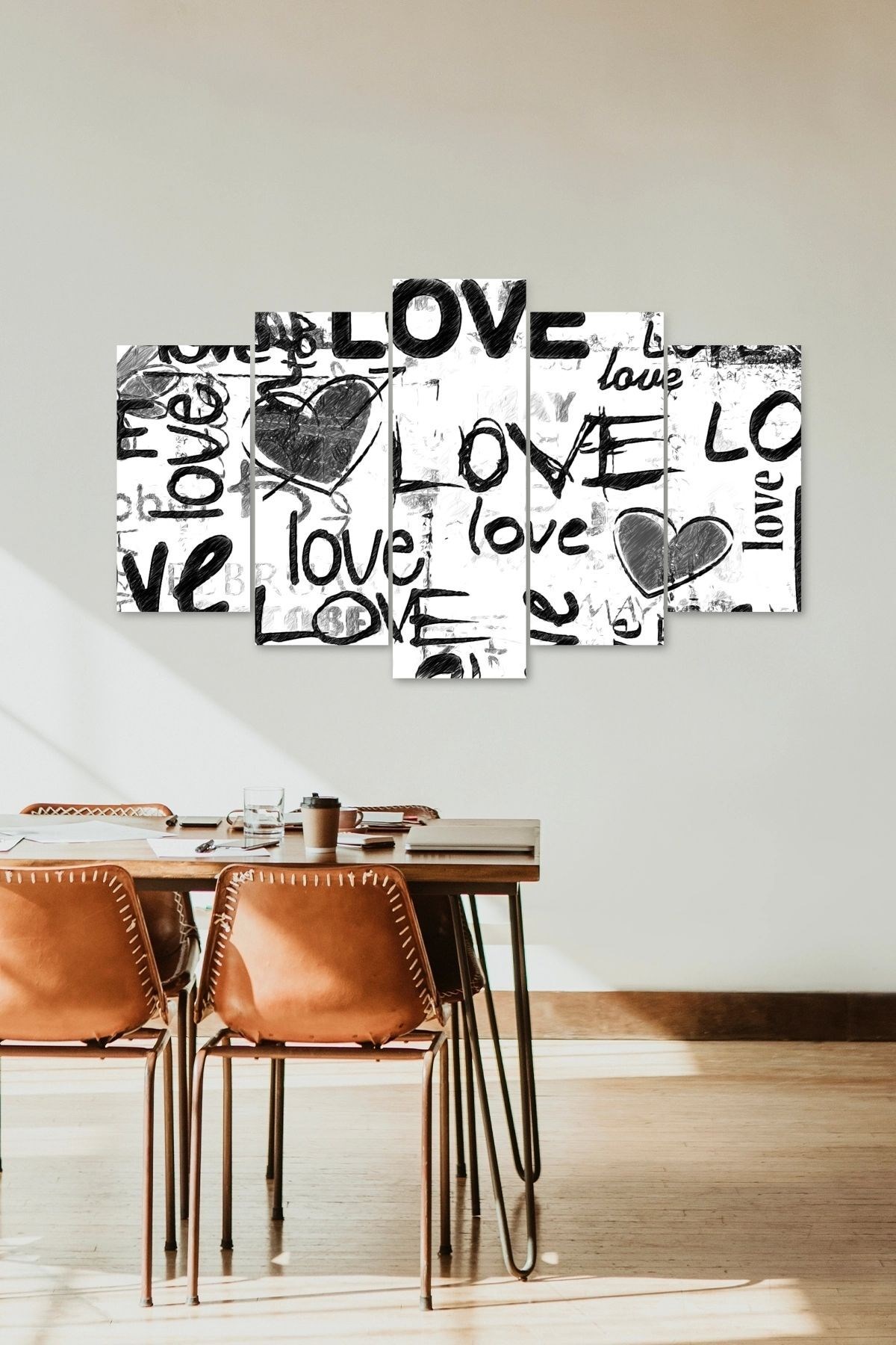Love Yazısı Manzara 5 Parçalı Mdf Tablo 60 x 100