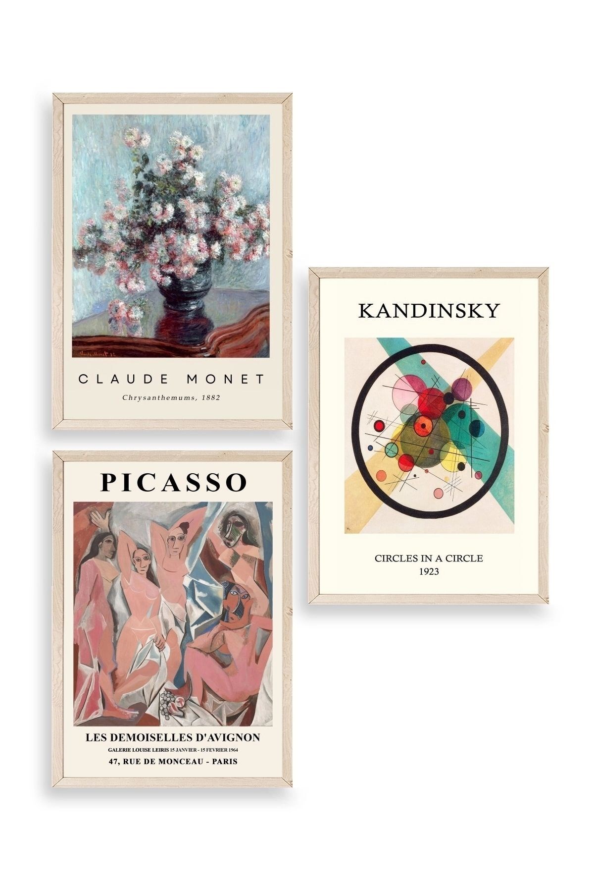 Ünlü Tablolar Üçlü Ahşap Çerçeveli Tablo 40 x 60