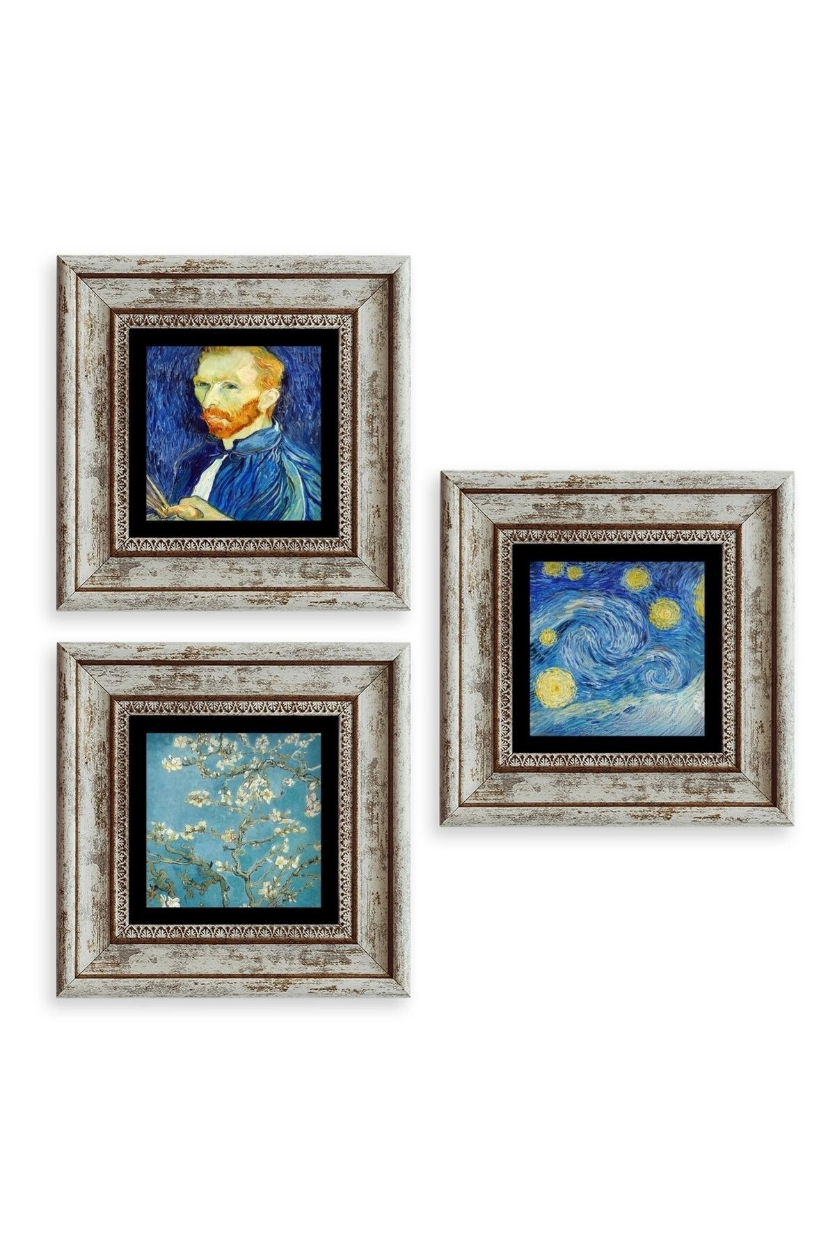 Van Gogh 3 lü Set Çerçeveli Taş Tablo 20 cm