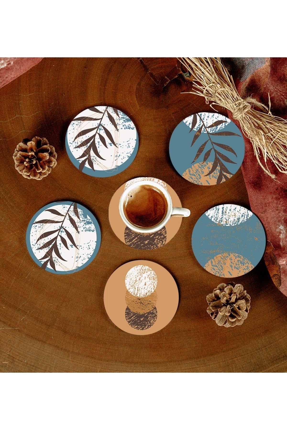 6 Adet Desenli Mdf Bardak Altlığı