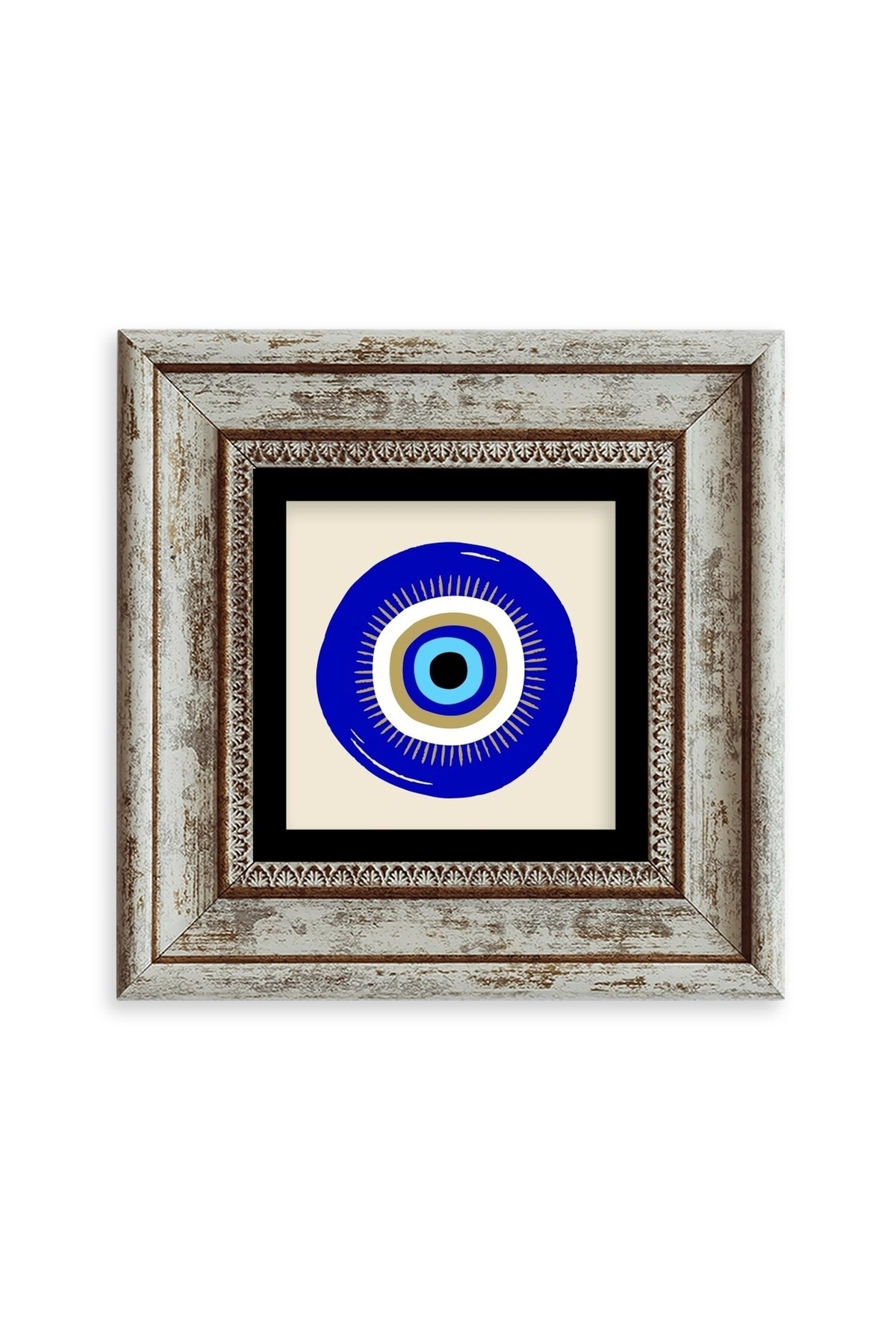 Nazar Boncuğu Çerçeveli Taş Tablo 20 cm