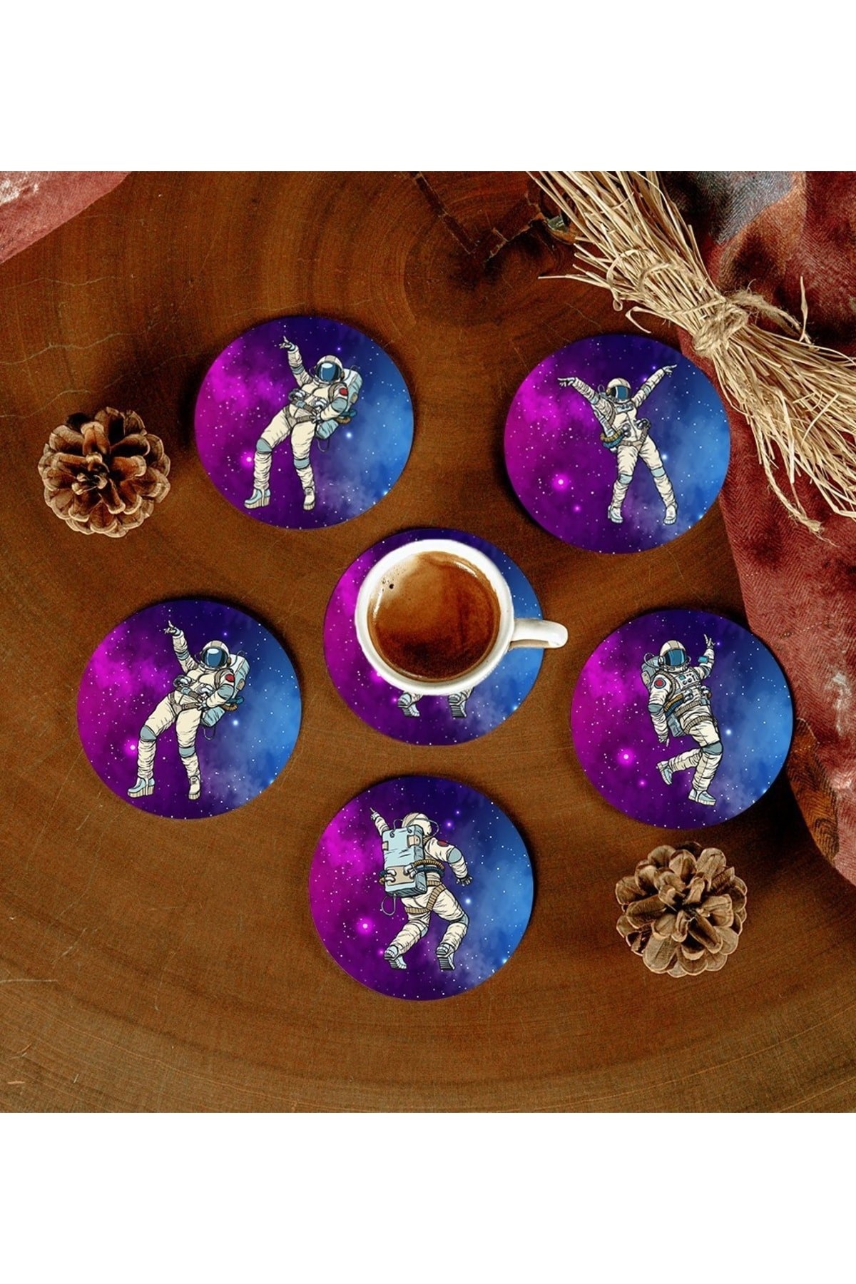 6 Adet Desenli Mdf Bardak Altlığı