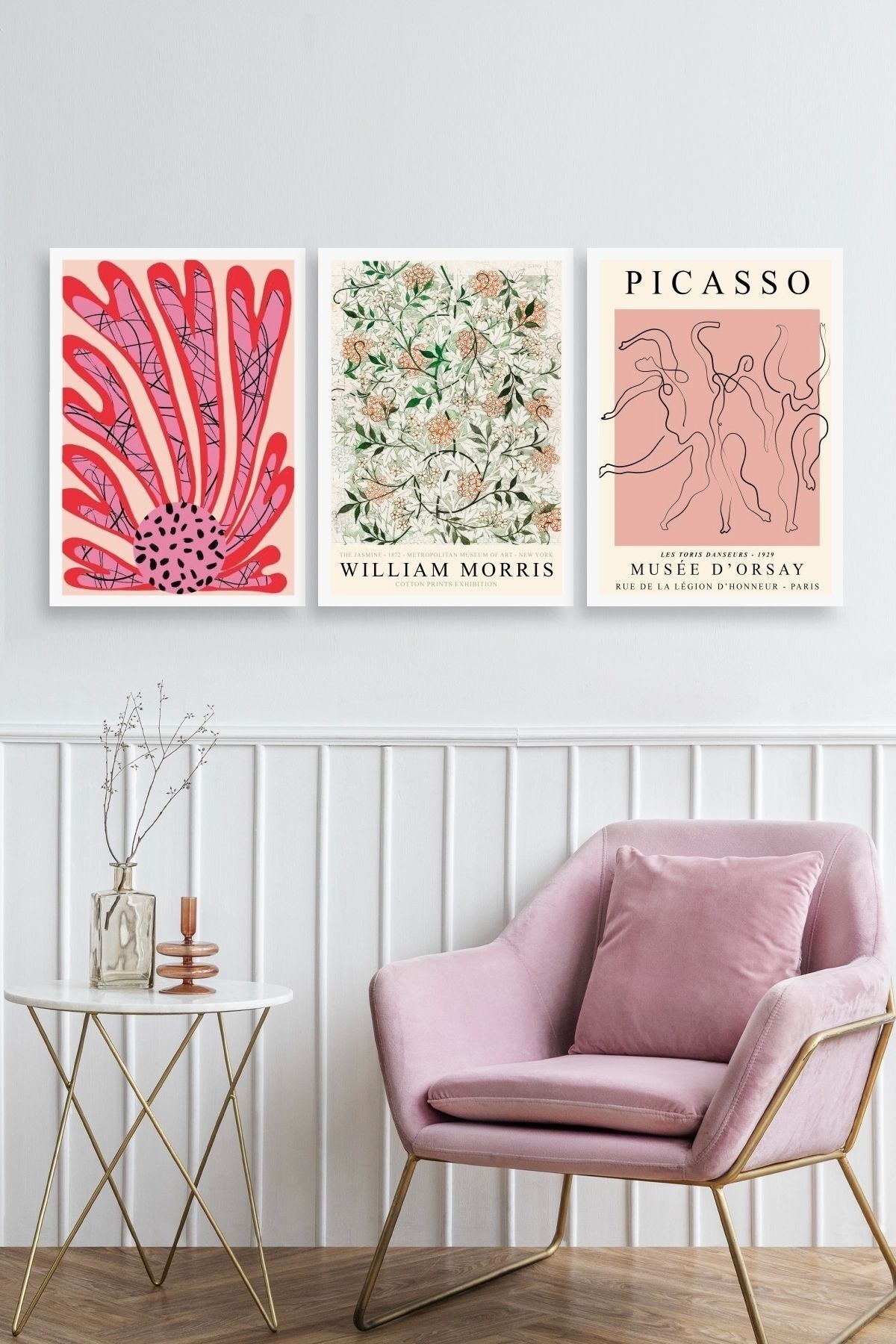 Ünlü Tablolar Üçlü Ahşap Çerçeveli Tablo 40 x 60