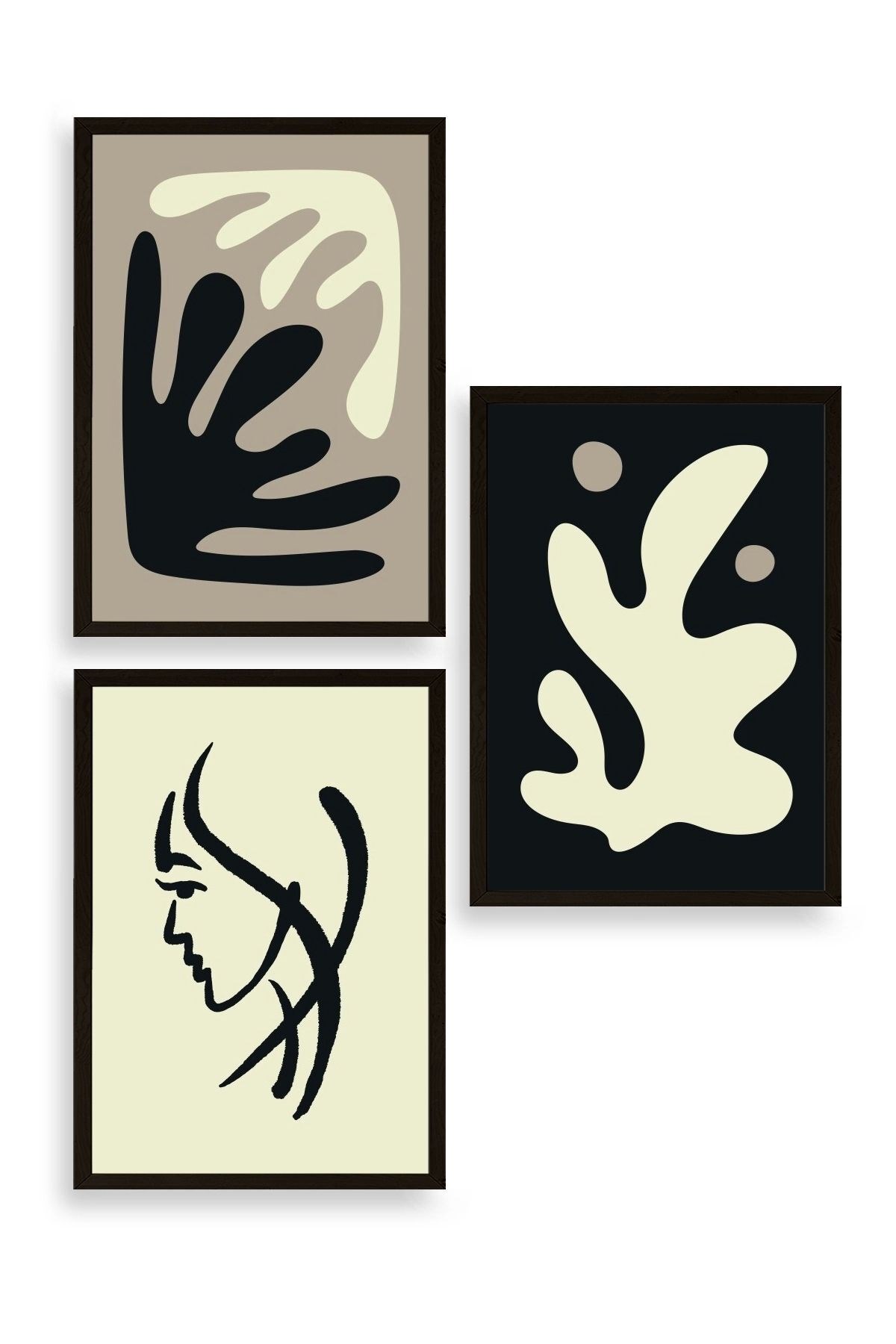 Soyut Üçlü Ahşap Çerçeveli Tablo 40 x 60