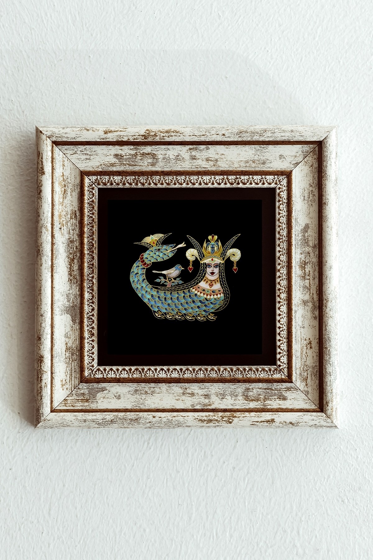 Şahmeran Çerçeveli Taş Tablo , Çerçeveli Taş Duvar Dekoru 20 cm