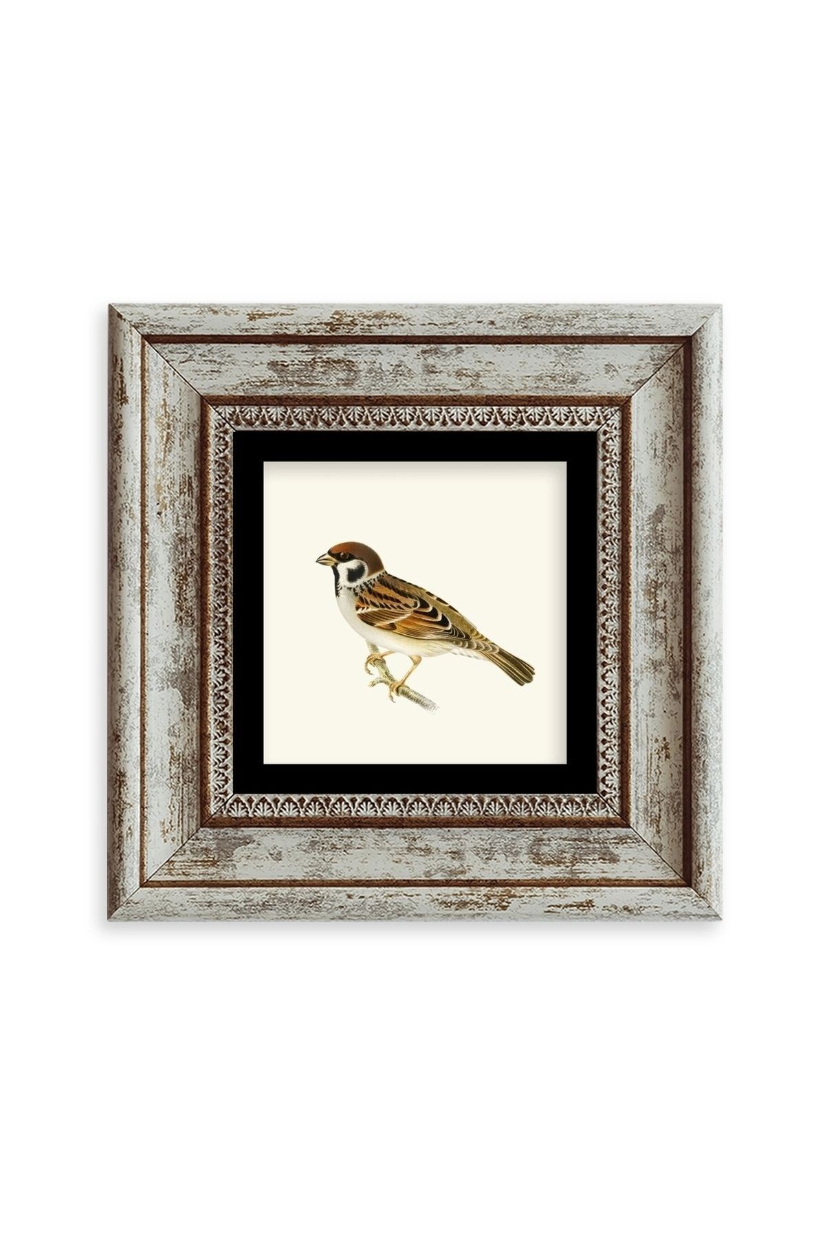 Daldaki Serçe Çerçeveli Taş Tablo 20 cm