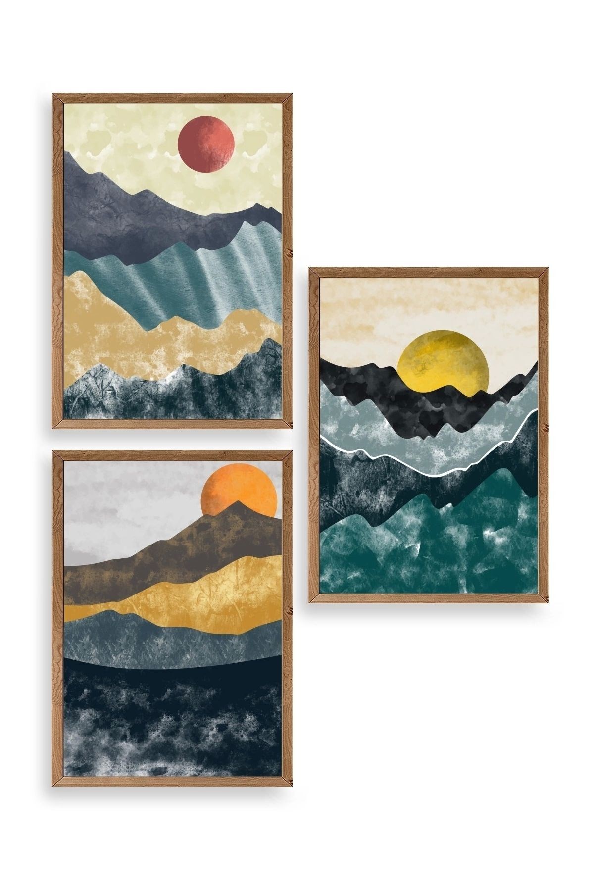 Manzara Üçlü Ahşap Çerçeveli Tablo 17 x 23