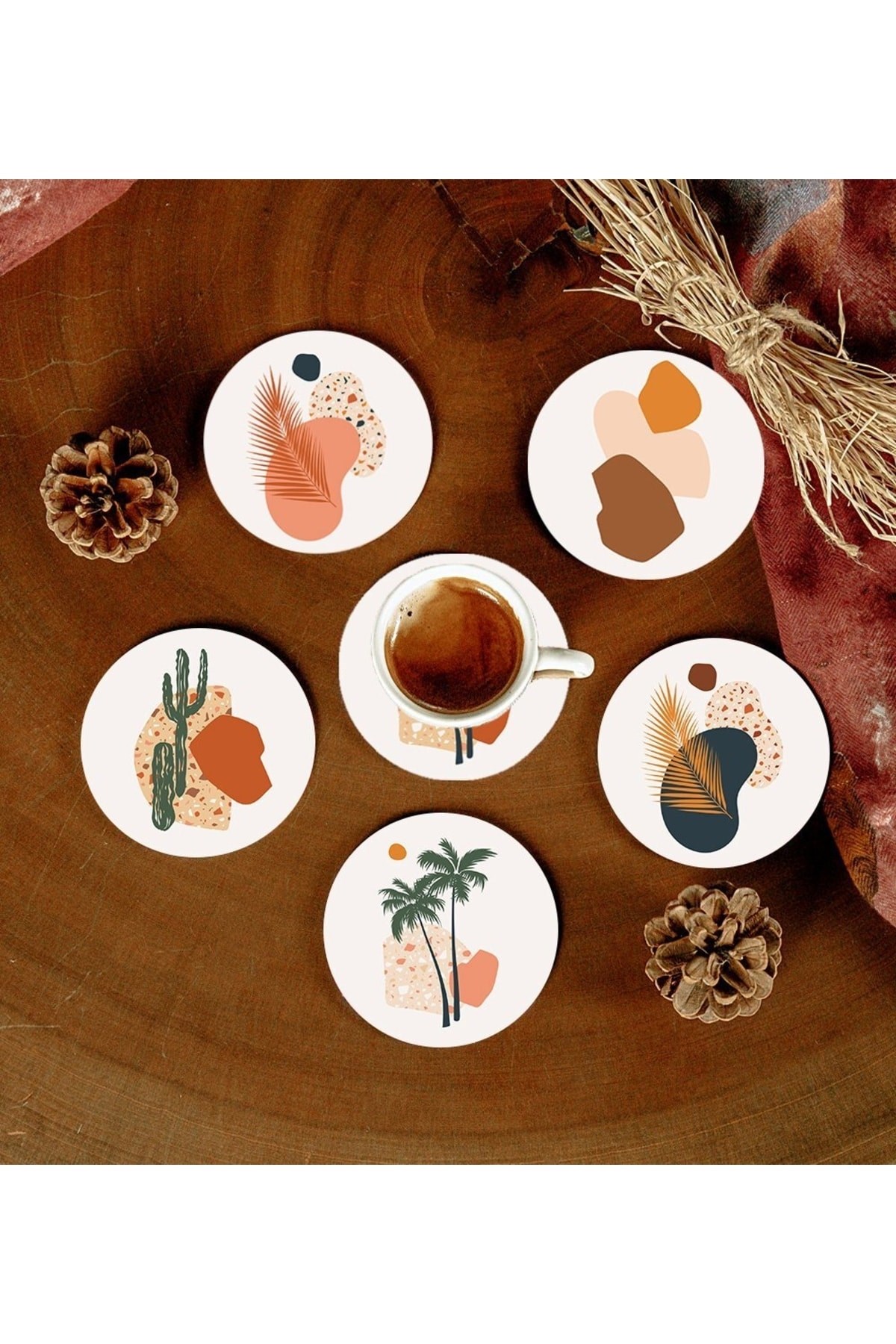 6 Adet Desenli Mdf Bardak Altlığı