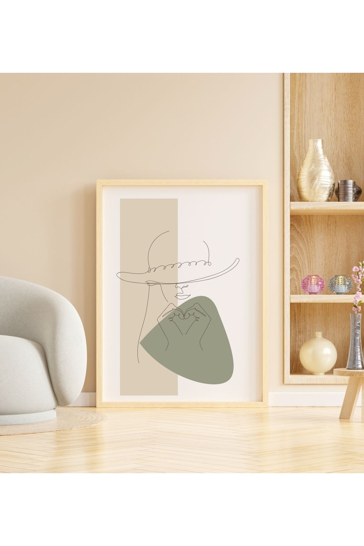 Ahşap Soyut Dekoratif Çerçeveli Tablo - Yesl 50 x 70