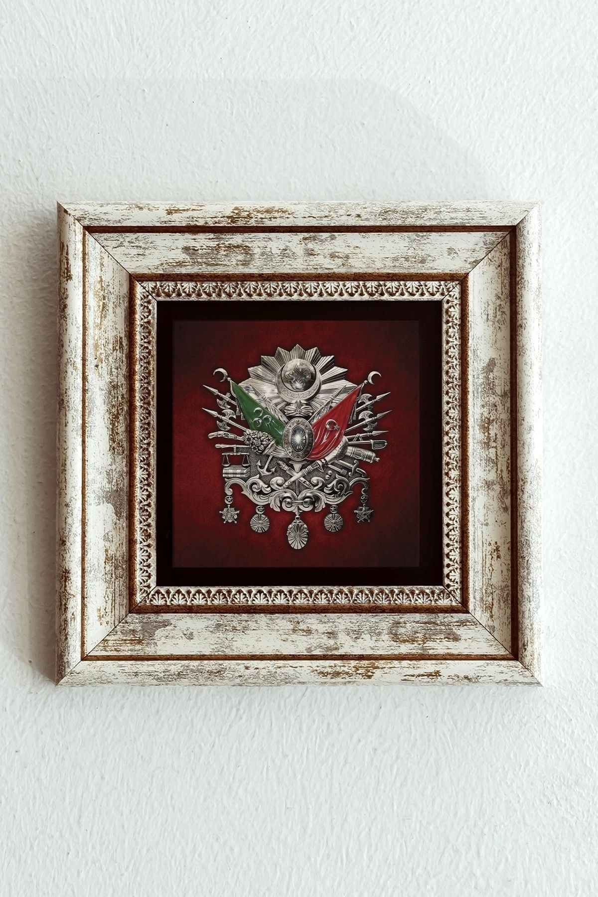 Osmanlı Tuğrası Çerçeveli Taş Tablo , Çerçeveli Taş Duvar Dekoru-enkcrcvtbl-00171 20 cm