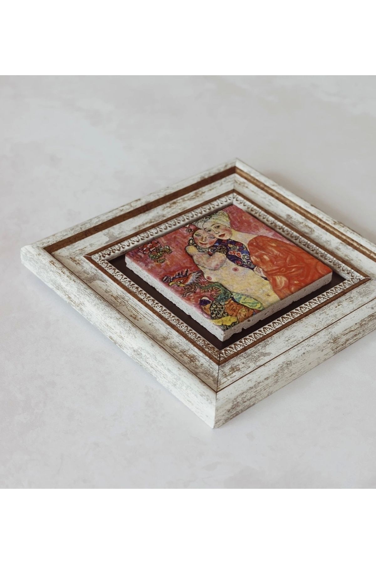 Gustav Klimt Çerçeveli Taş Tablo , Çerçeveli Taş Duvar Dekoru 20 cm