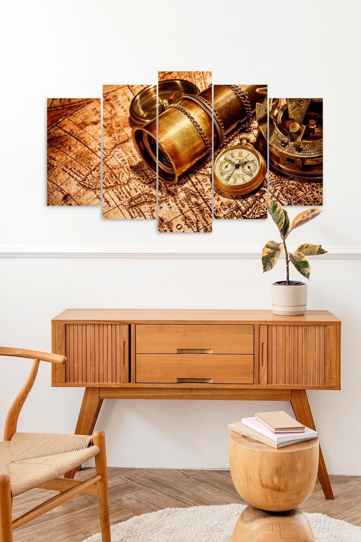 Pusula ve Harita 5 Parçalı Mdf Tablo 60 x 100