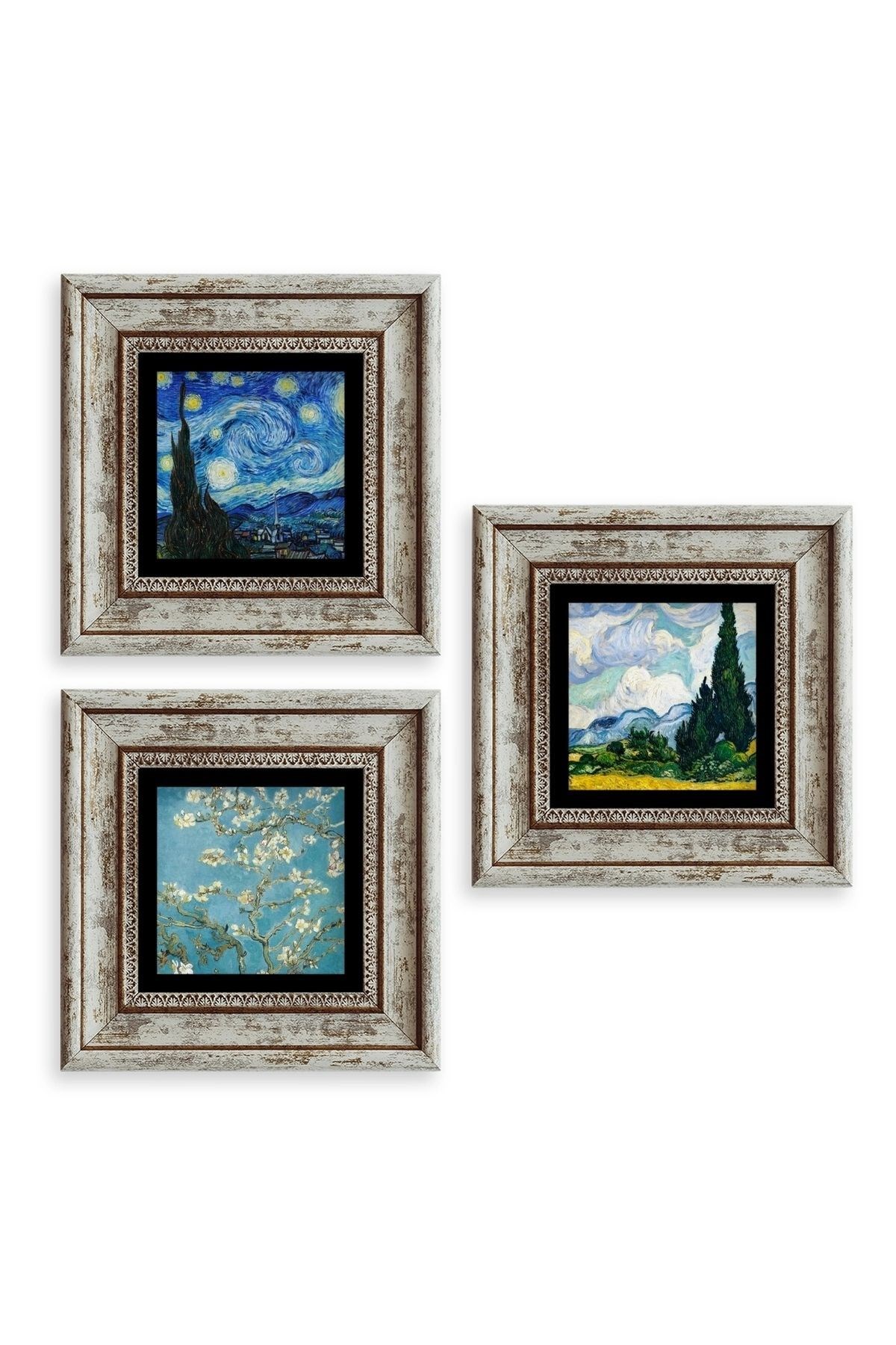 Van Gogh 3 lü Set Çerçeveli Taş Tablo 20 cm