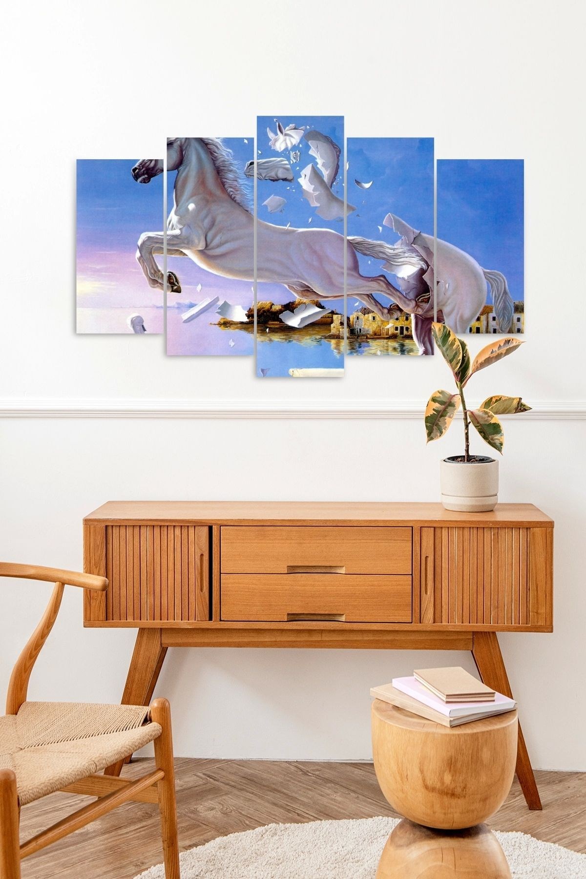 Beyaz Atlar 5 Parçalı Mdf Tablo 60 x 100