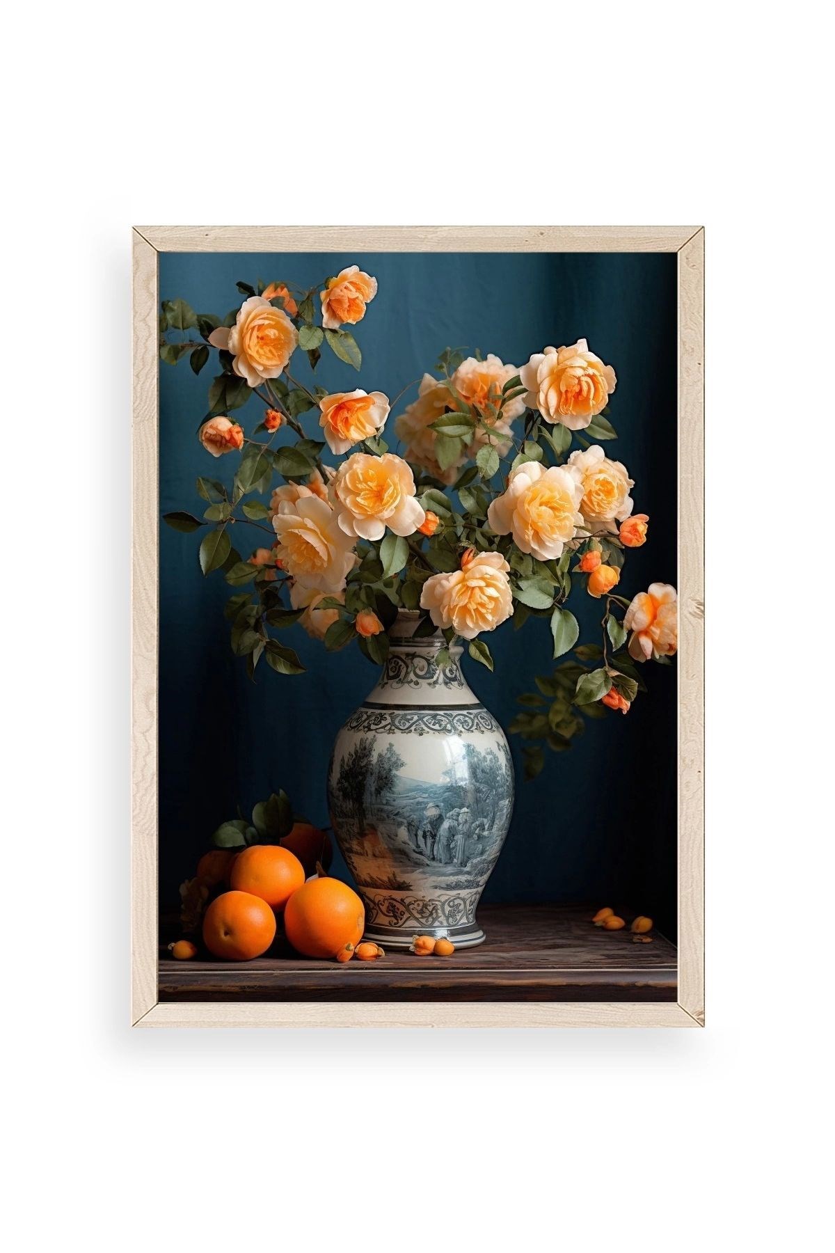 Çiçekli Vazo Ahşap Çerçeveli Tablo 30 x 42