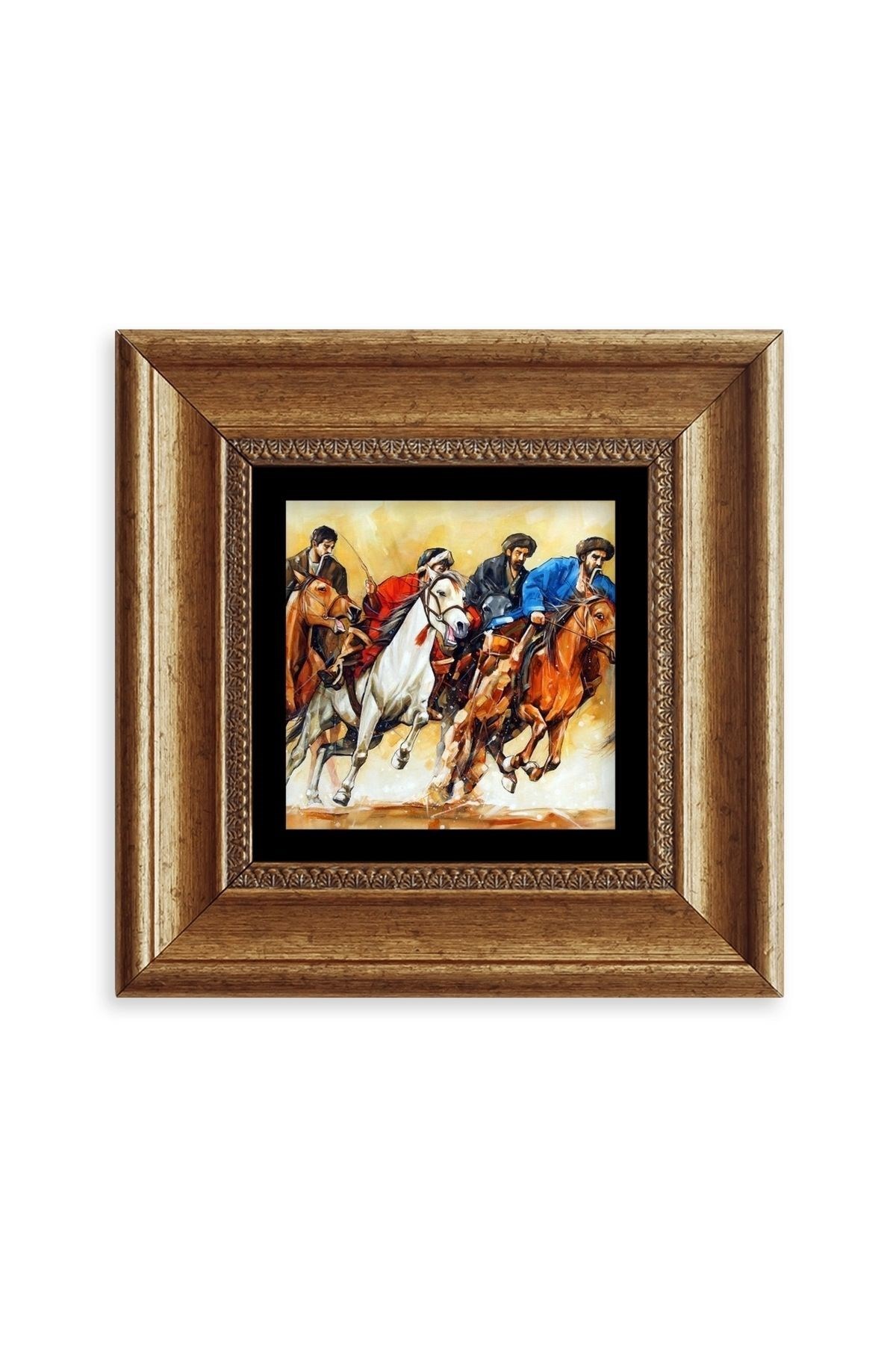 Koşan Atlar Yağlı Boya Çerçeveli Taş Tablo 20 cm