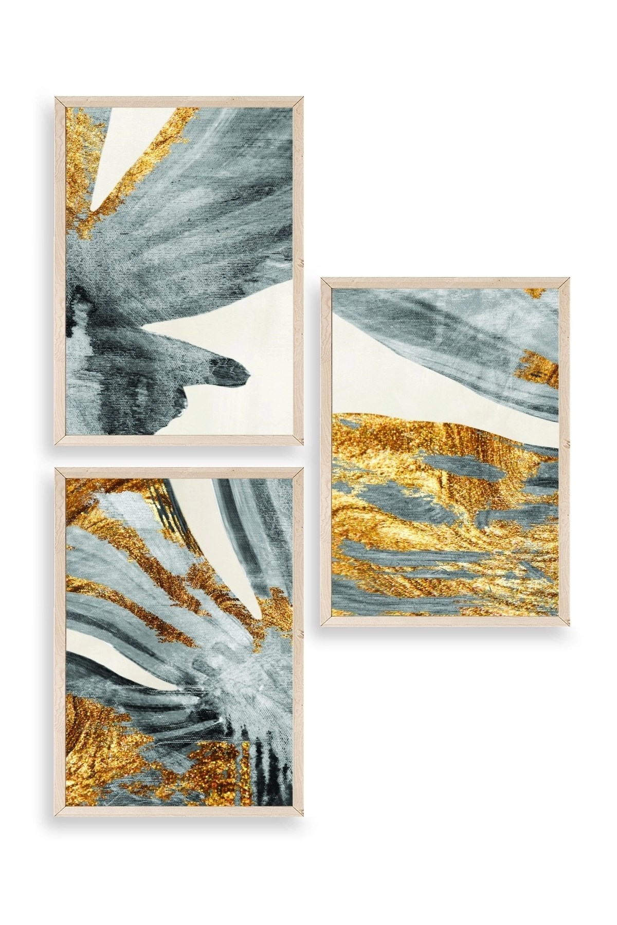 Manzara Üçlü Ahşap Çerçeveli Tablo 50 x 70