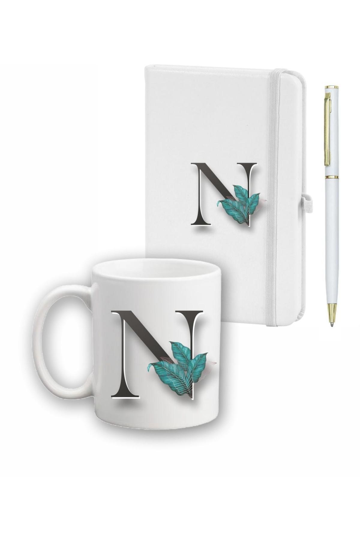 Yaprak Desen Ajanda Kupa Ve Kalem Seti