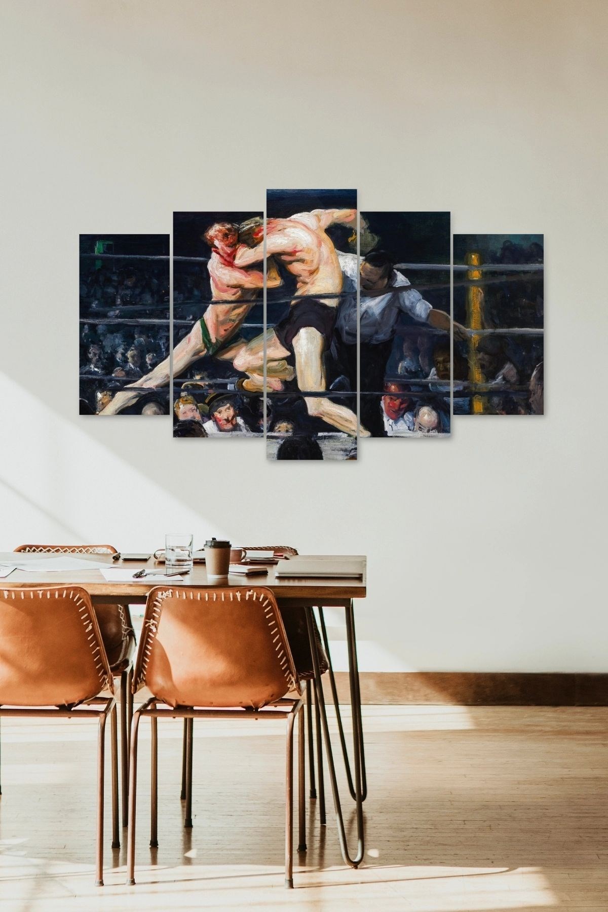 Eski Güreş İnsan Manzarası 5 Parçalı Mdf Tablo 60 x 100