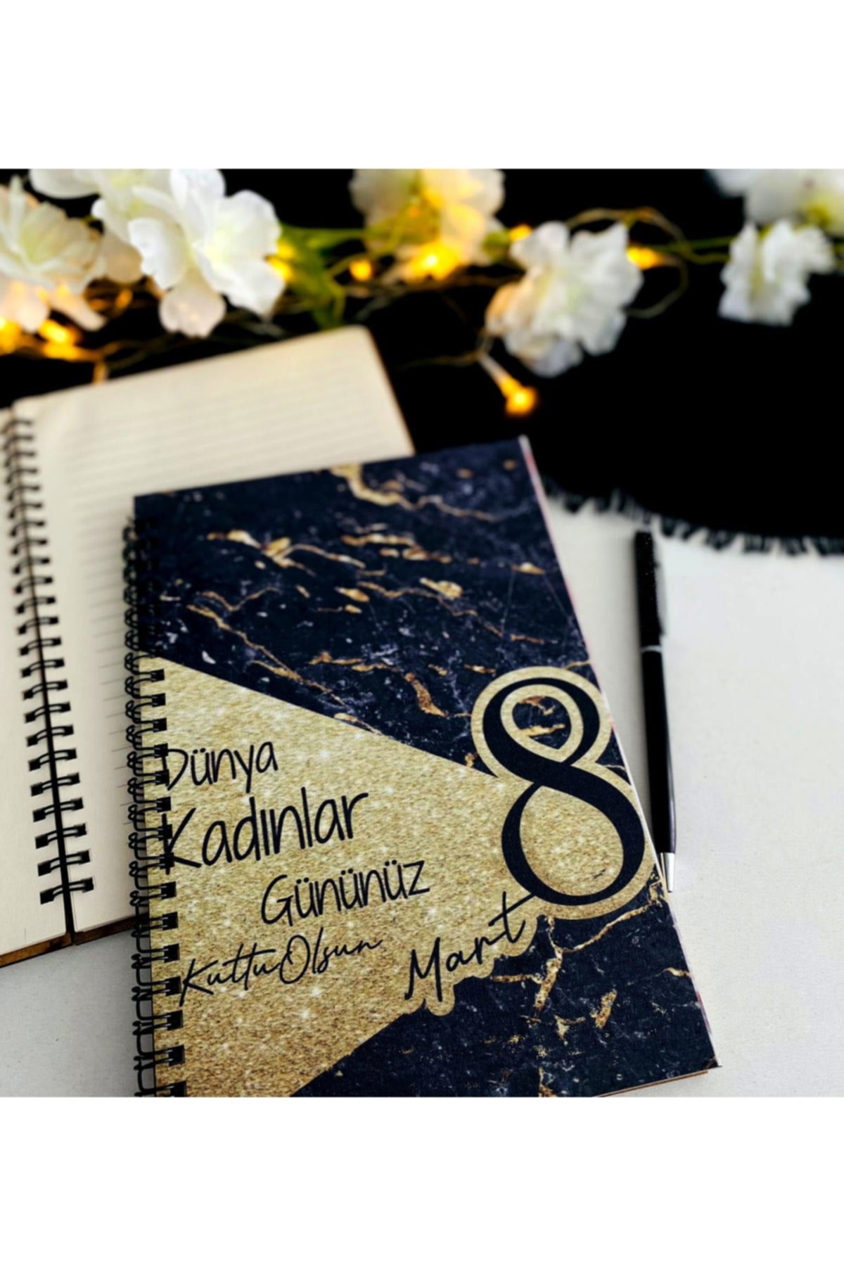 Kadınlar Günü Siyah Gold Defter Kalem Seti