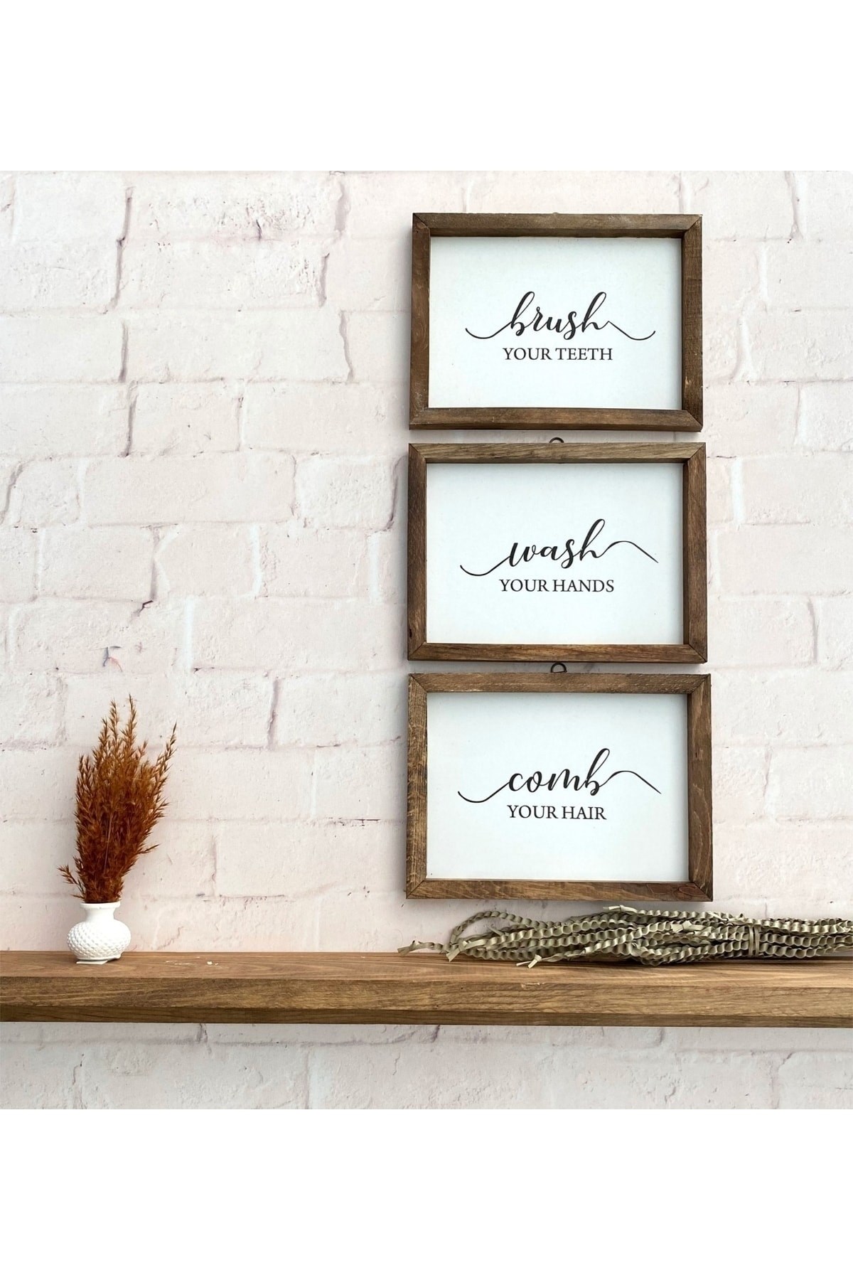 Banyo Wash Your Hands Brush Your Teeth Comb Your Hair Ahşap Çerçeve 17 x 23