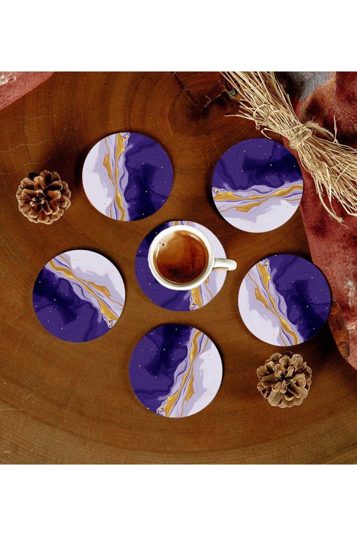 6 Adet Desenli Mdf Bardak Altlığı