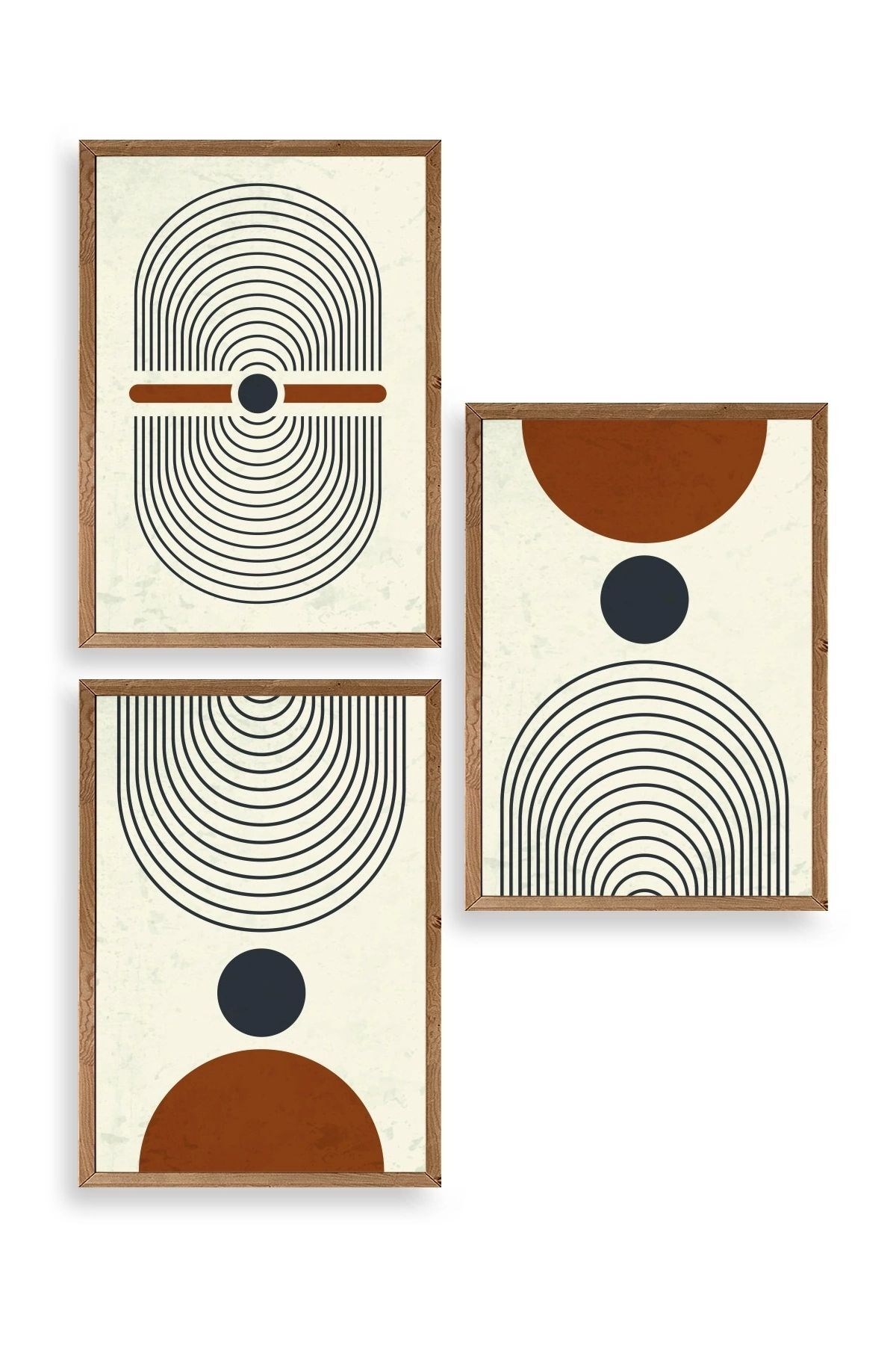 Rahatlatıcı Şekiller Üçlü Ahşap Çerçeveli Tablo 50 x 70